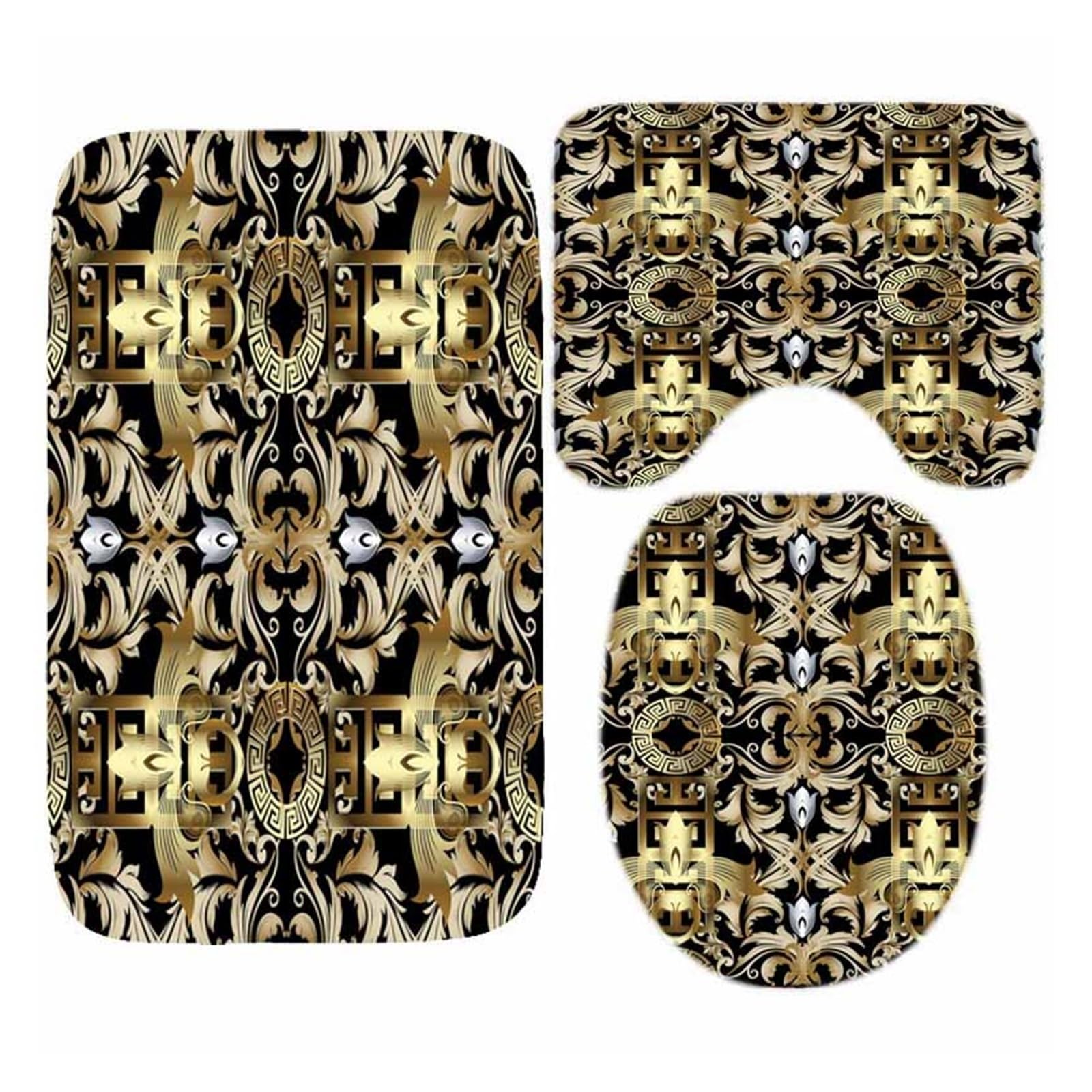 GSJNHY Pattern Shower Curtain and Rug Set Abstract Geometric Bathroom Mats Rugs Toilet Decor Mat (Color : YLQ3046-3PCS Set 28)