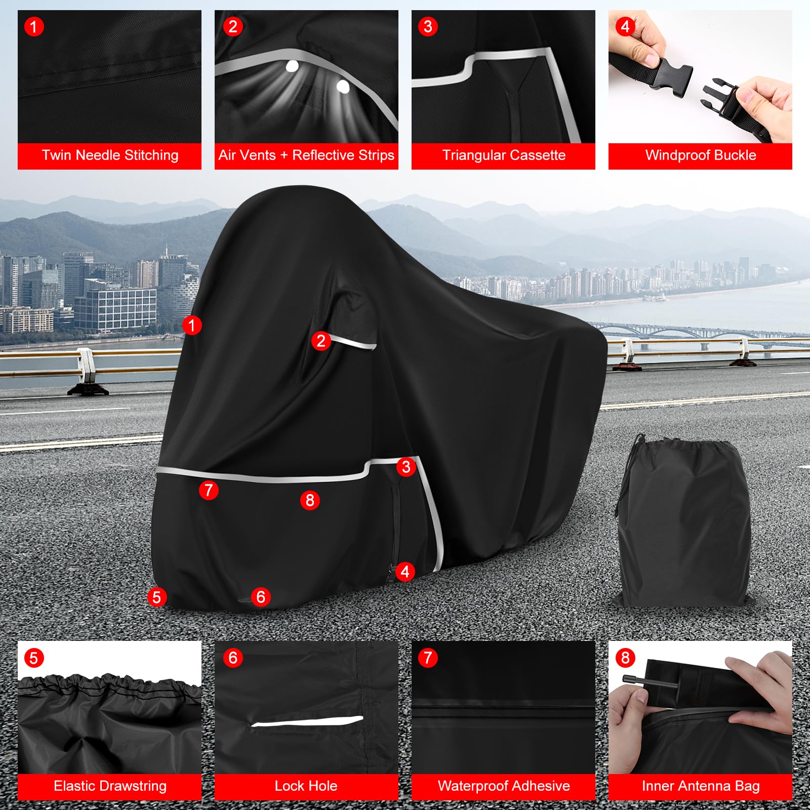 Telo Copri da Esterno per Piaggio Vespa GTV GTS GT60/125/200/250/300 (senza bagagliaio), Telo Copertura Coprimoto Copri Moto Vespa 125 420D Tessuto Oxford Impermeabile Resistente All'inverno, Nero