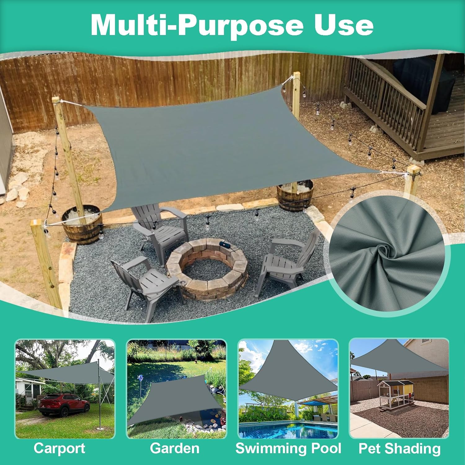 Outdoor Waterproof Shade Cover 9'9"x9'9" UV Blockage Sun Shade Sail Rectangle Awning Shelter for Patio Garden Backyard Patio Garden Carport Pool (Dark Grey)