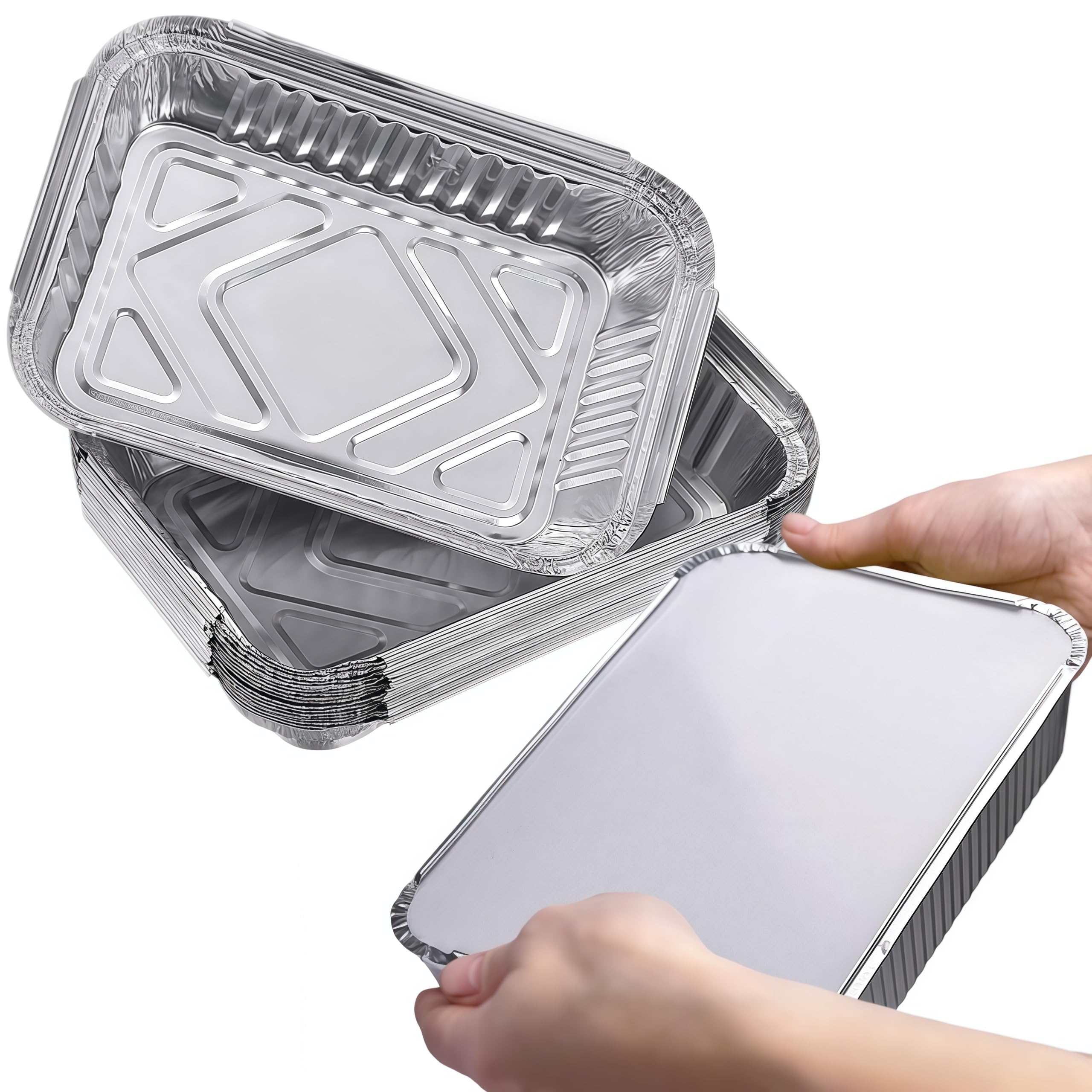 40 Ciotole in Alluminio per Barbecue,1000 ml Vaschette Alluminio, Teglie USA e Getta,Ciotole antigoccia in Alluminio, riutilizzabili,per Alimenti Cucinare Grigliare,con Coperchio 22 x 16 x 5cm