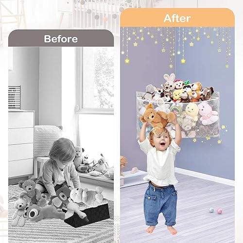 Miniatura 3 de ANROYE Almacenamiento grande de animales de peluche en las esquinas, juguete de peluche para niños, hamaca de pared gris para habitación de niñas,