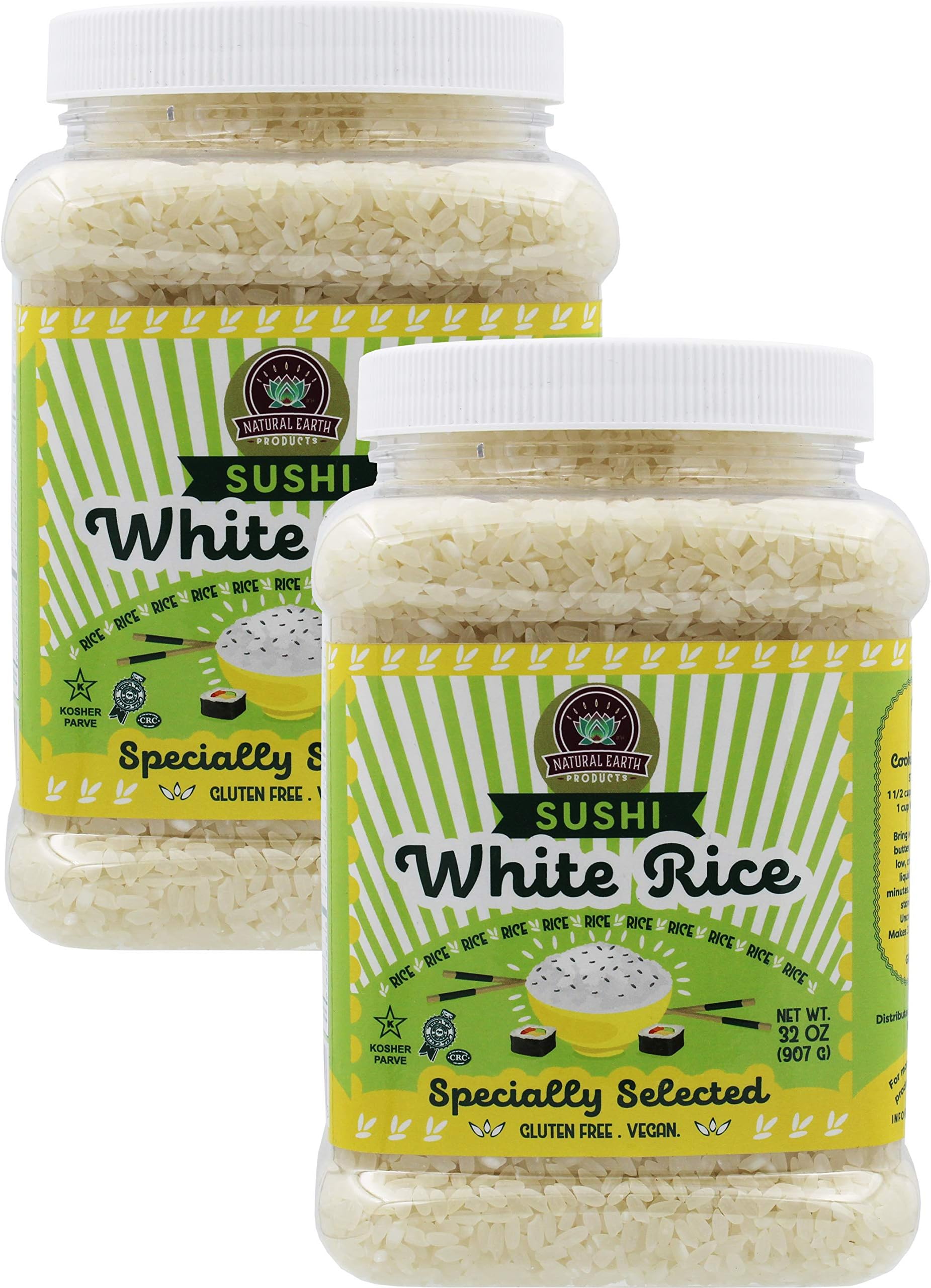 White Sushi Rice, Perfect Sticky Rice for Rice Cooker, Bulk Rice Container, Gluten Free, Vegan, Kosher Certified, 32Oz (2-Pack)