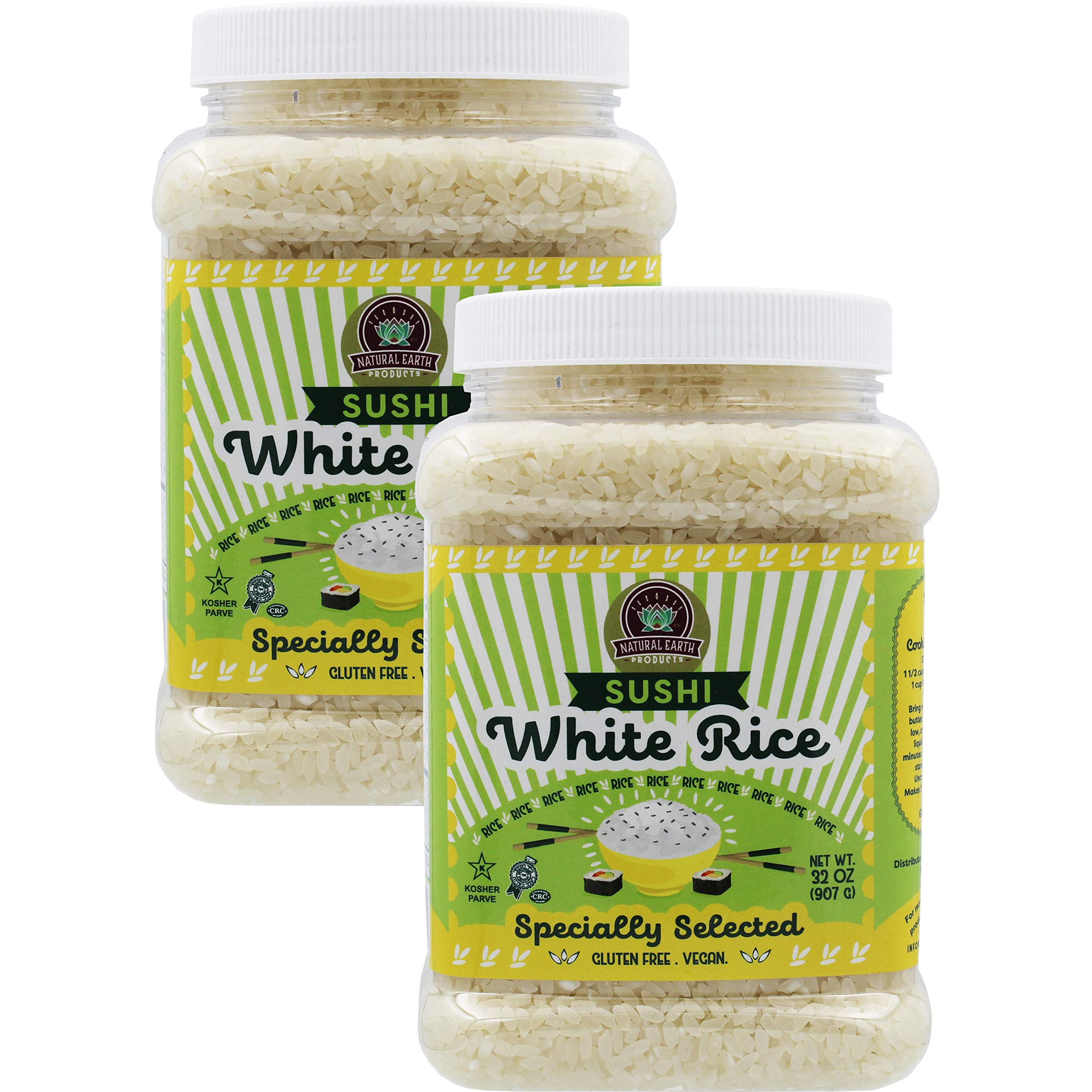 White Sushi Rice, Perfect Sticky Rice for Rice Cooker, Bulk Rice Container, Gluten Free, Vegan, Kosher Certified, 32Oz (2-Pack)