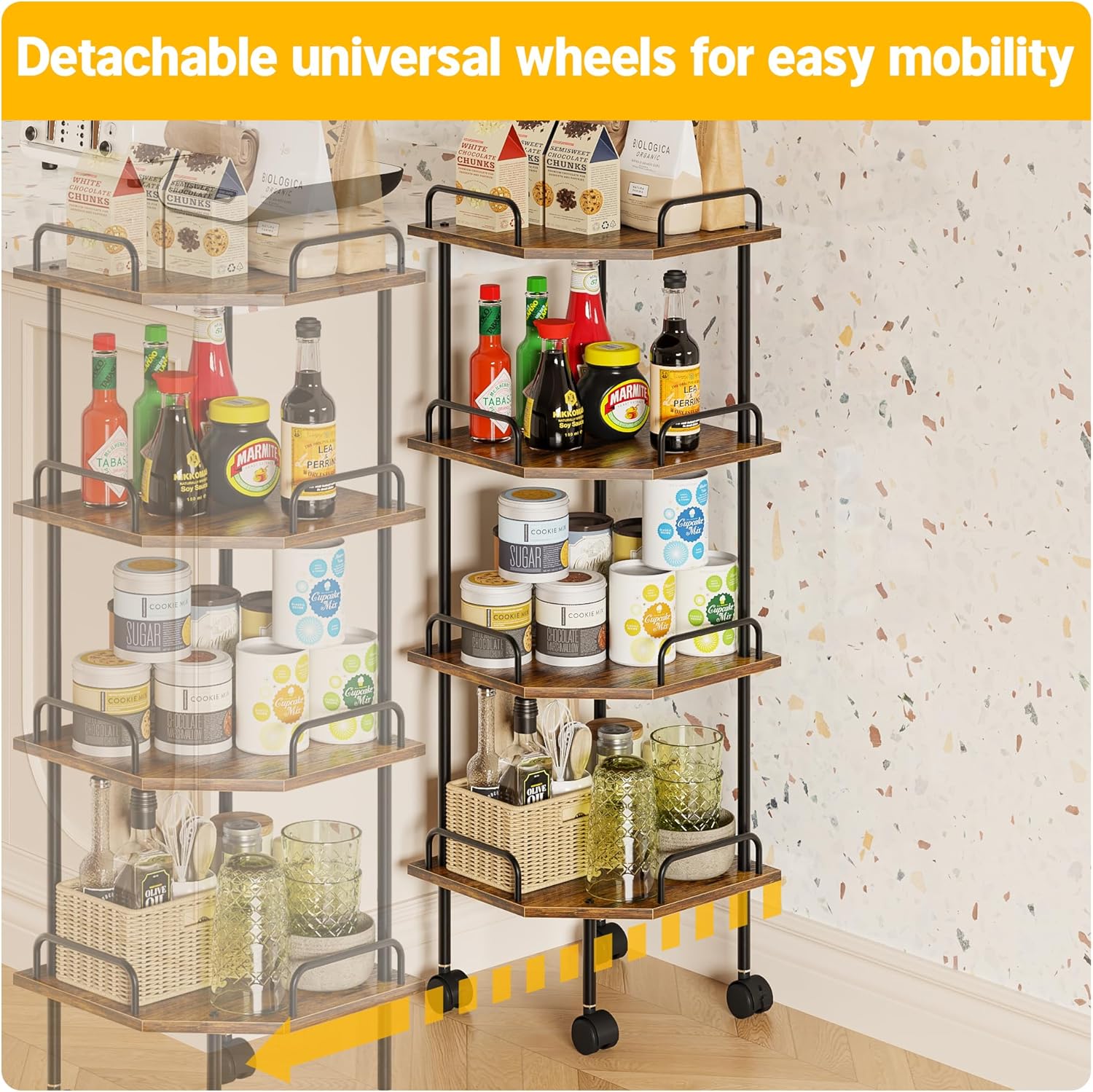 Weehom Small Corner Shelf - Multipurpose Corner Shelving Unit and Storage, 4 Tier Shelf Stand for Small Spaces, Display Shelves for Living Room, Bedroom, Kitchen, Bathroom - Rustic Brown