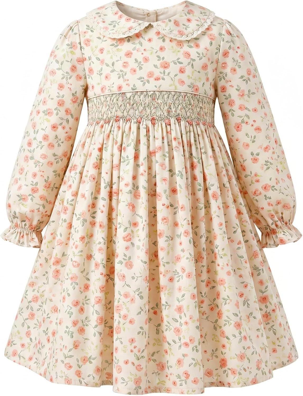 Girls Smocked Blue Dress Toddler Floral Summer Dress Vintage Dresses Kindergarten Graduation Dress