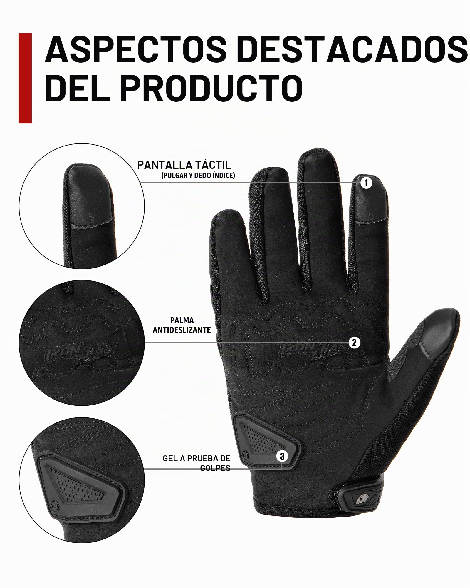 BORLENI Guantes Moto Verano, Pantalla Táctil, Protección de Nudillos | Guantes de moto de verano, transpirables y de dedo completo, para carretera, scooter y touring, modelo: JIA16