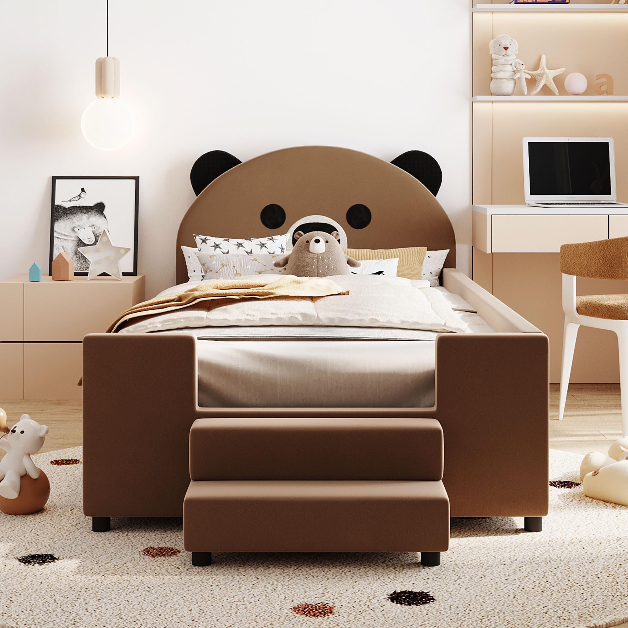 Amazon.com: Majnesvon Twin Size Upholstered Bed with Bear Shaped