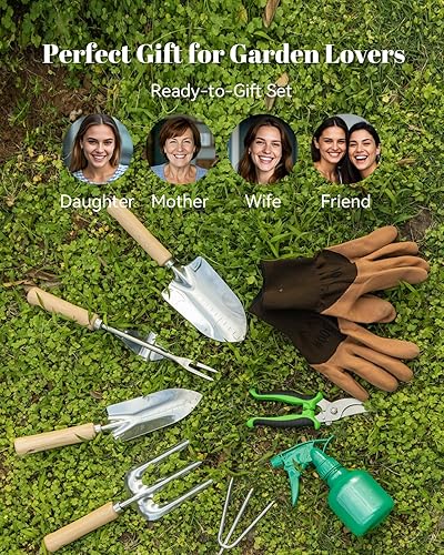 Miniatura 2 de VerdantVibes Juego de herramientas de jardín de 9 piezas, herramientas de mano de jardinería resistentes con agarres ergonómicos antideslizantes,