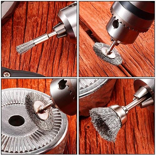 Miniatura 7 de Juego de 36 cepillos de alambre de acero inoxidable y latón, juego de cepillos de rueda y bolígrafo, kit de accesorios de pulido para amoladora