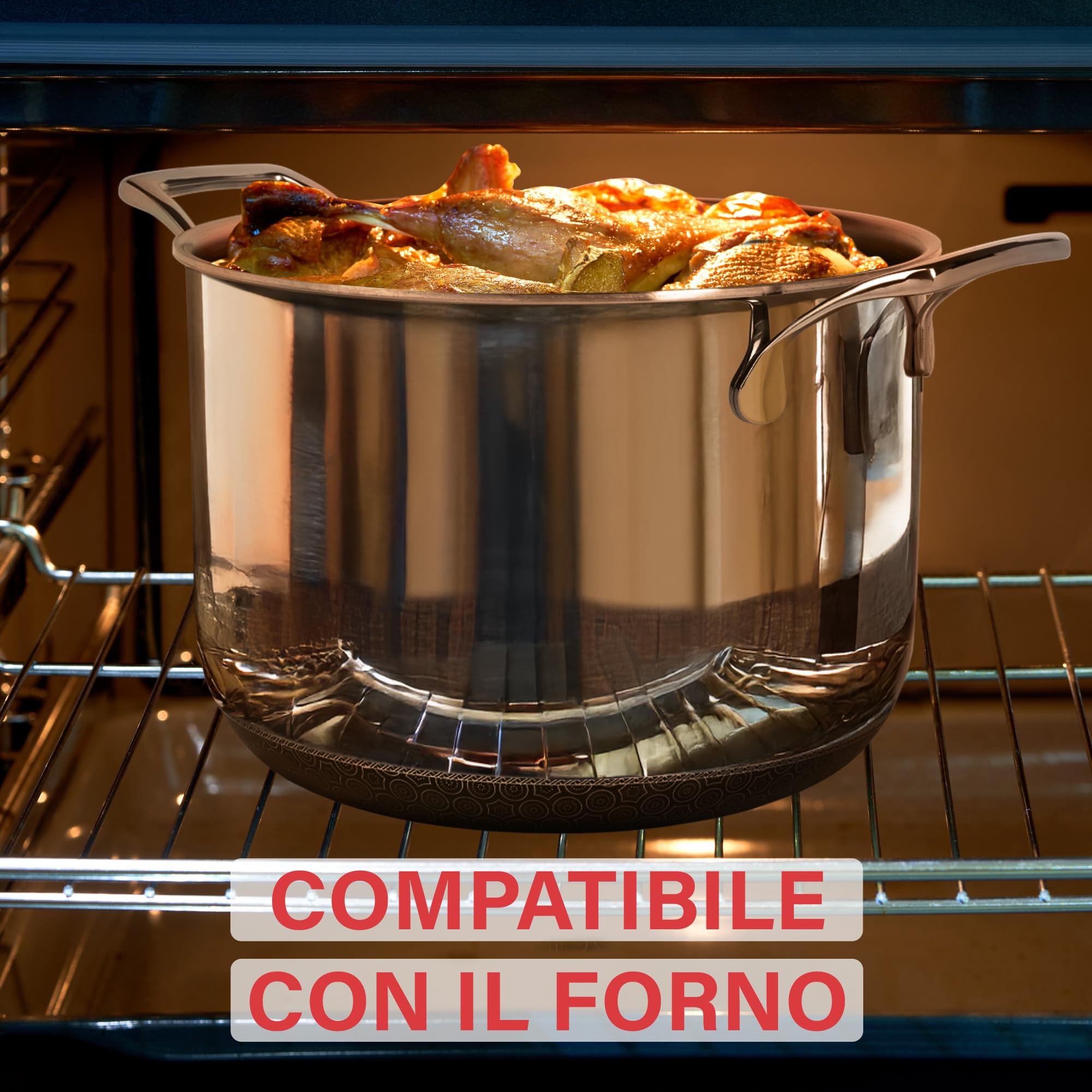 Pentola Antiaderente Triplo Strato (Acciaio Inox + Alluminio) Diametro Ø 20 cm, CON COPERCHIO, Antigraffio, NO PFOA, Per Piano Cottura Induzione, Ceramica, Elettrico, Gas, Forno
