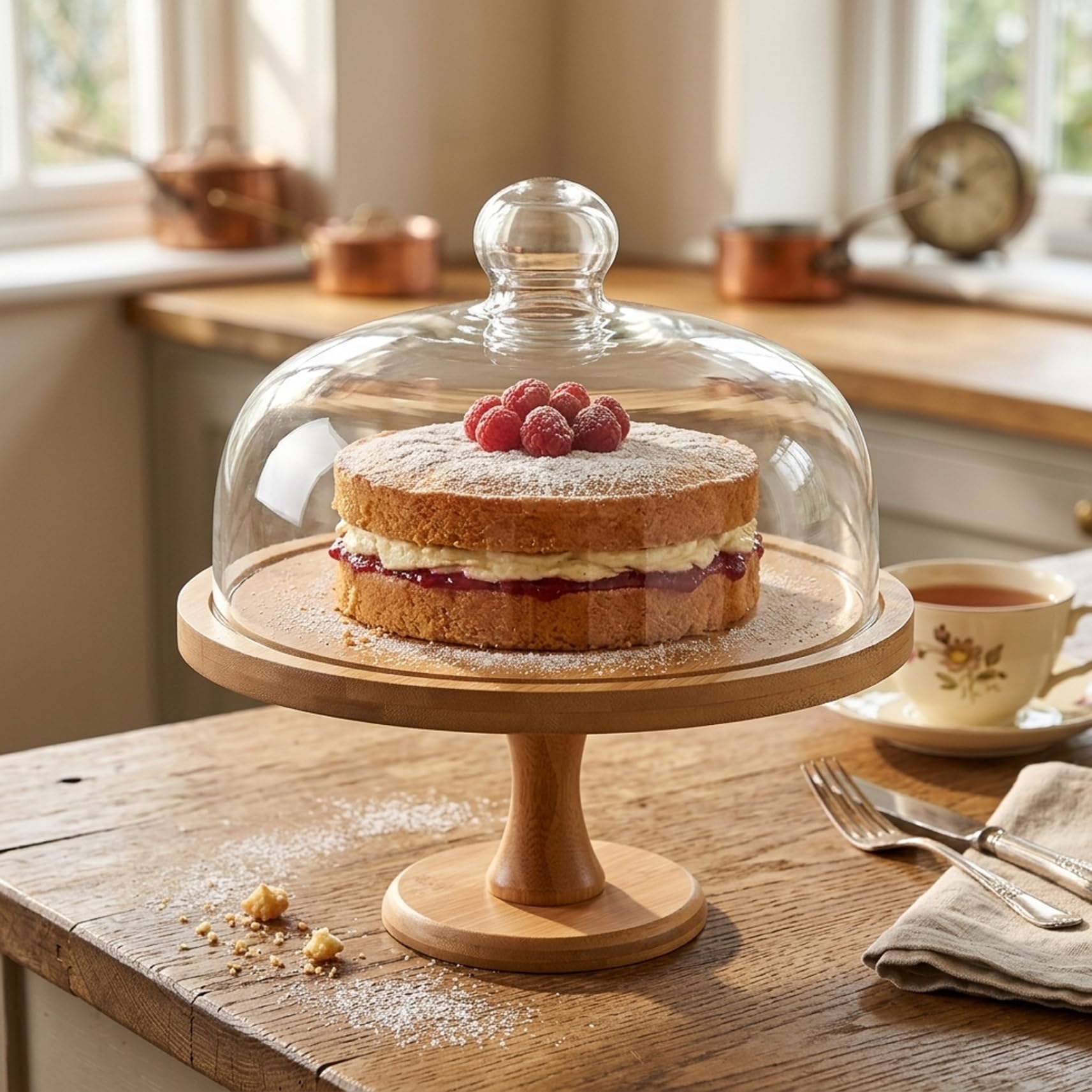 Soporte para tartas con tapa de cúpula, soporte para tartas de madera de 12.0 in con cubierta de cristal para exhibición de bodas y fiestas, diseño resistente de pie alto, de varios niveles p