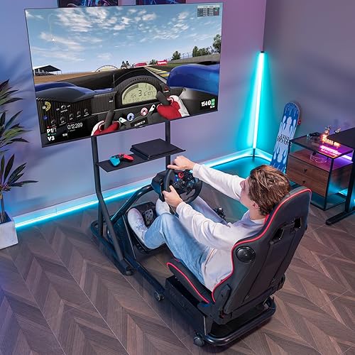 Miniatura 6 de GTPLAYER Monitor Stand Mobile TV Stand with Adjustable Height for 32-65 Inch Display TV Mount Fit for Racing Wheel Stand, Racing Simulator Cockpit,