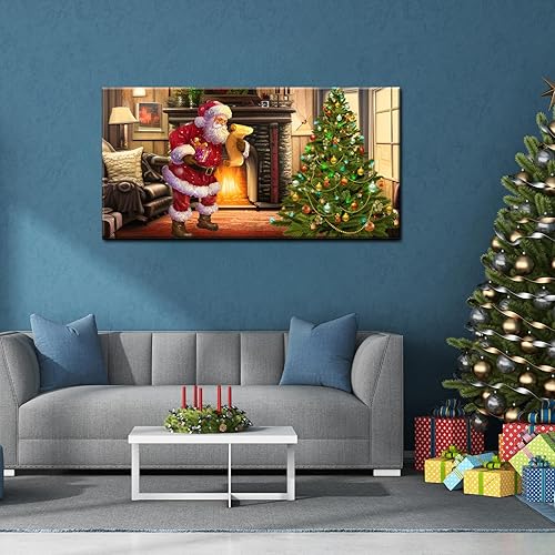 Miniatura 3 de BANHUA1 Lienzo decorativo de pared de Navidad para decoración del hogar, decoración de pared de Navidad, escena de invierno con árbol de Navidad y