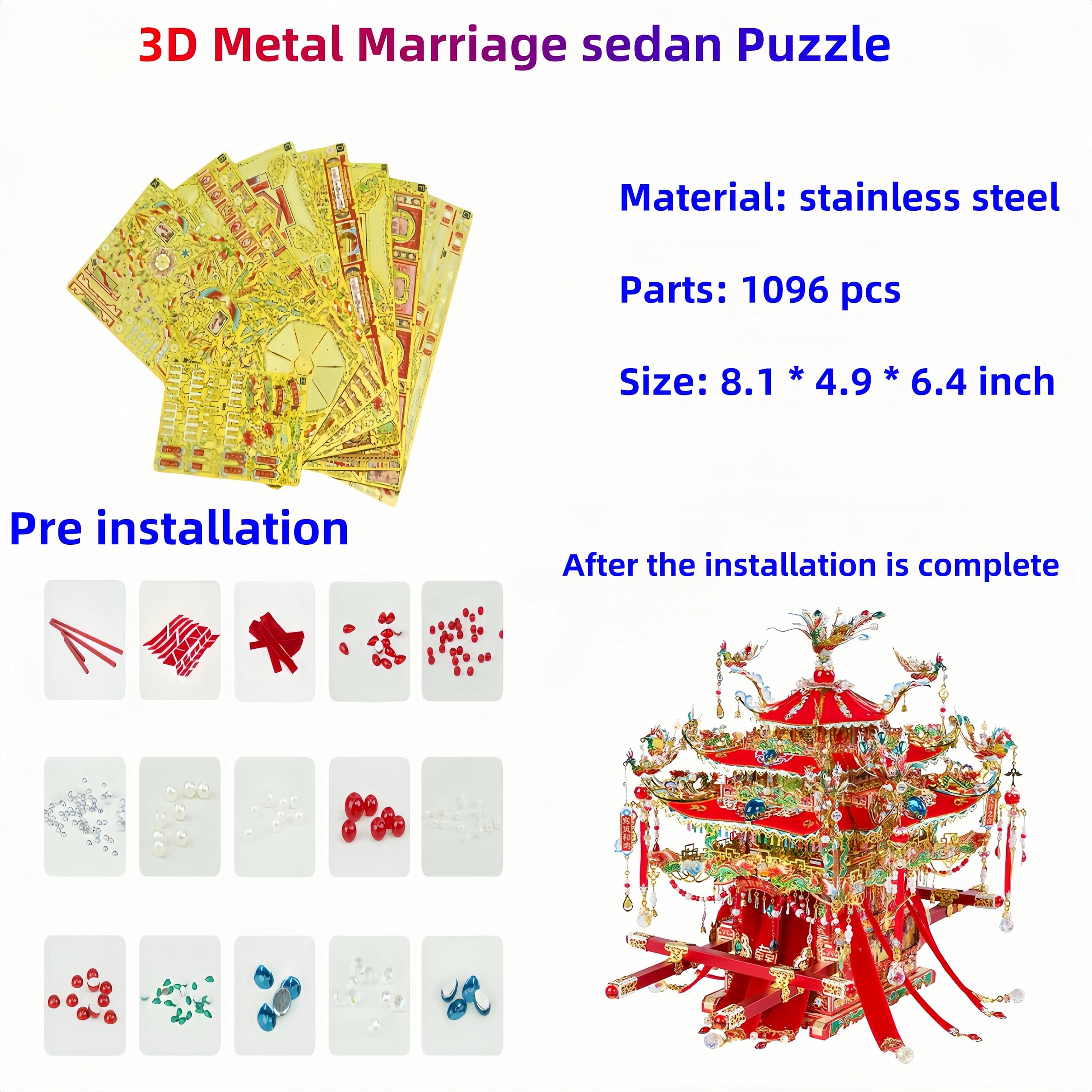 Metalowe puzzle 3D, małżeństwo, ślub, sedan, krzesło i buty, metalowe zestawy modeli, zestawy prezentów urodzinowych, kreatywne, ręcznie robione do domu, czerwone