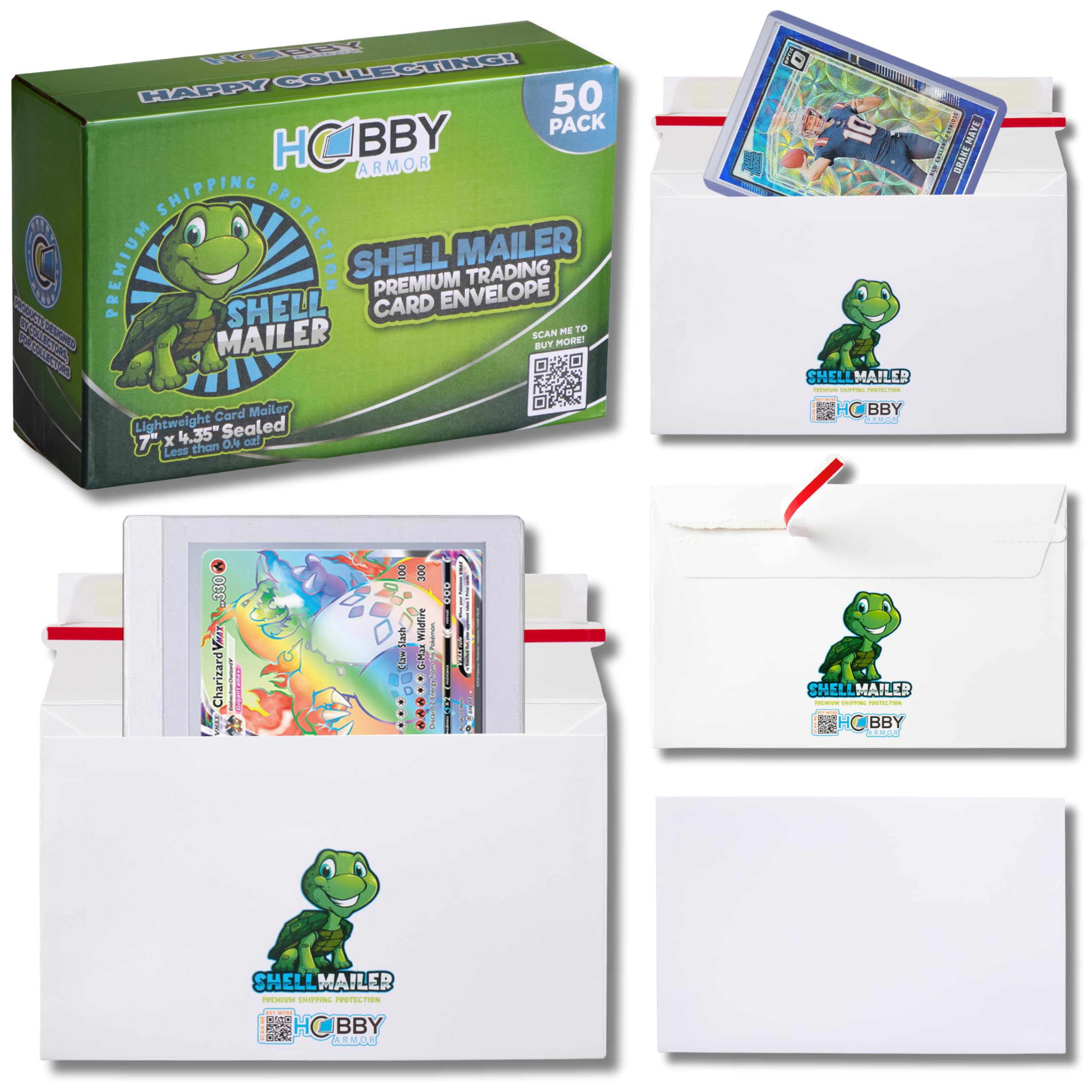 50 Pack Shell Mailer Trading Card Envelopes by Hobby Armor, 7" x 4.35" Trading Card Mailers for Shipping, Perfect Sized Shipping Envelope for Mailing Semi-Rigid and Toploaders, Protector Supplies