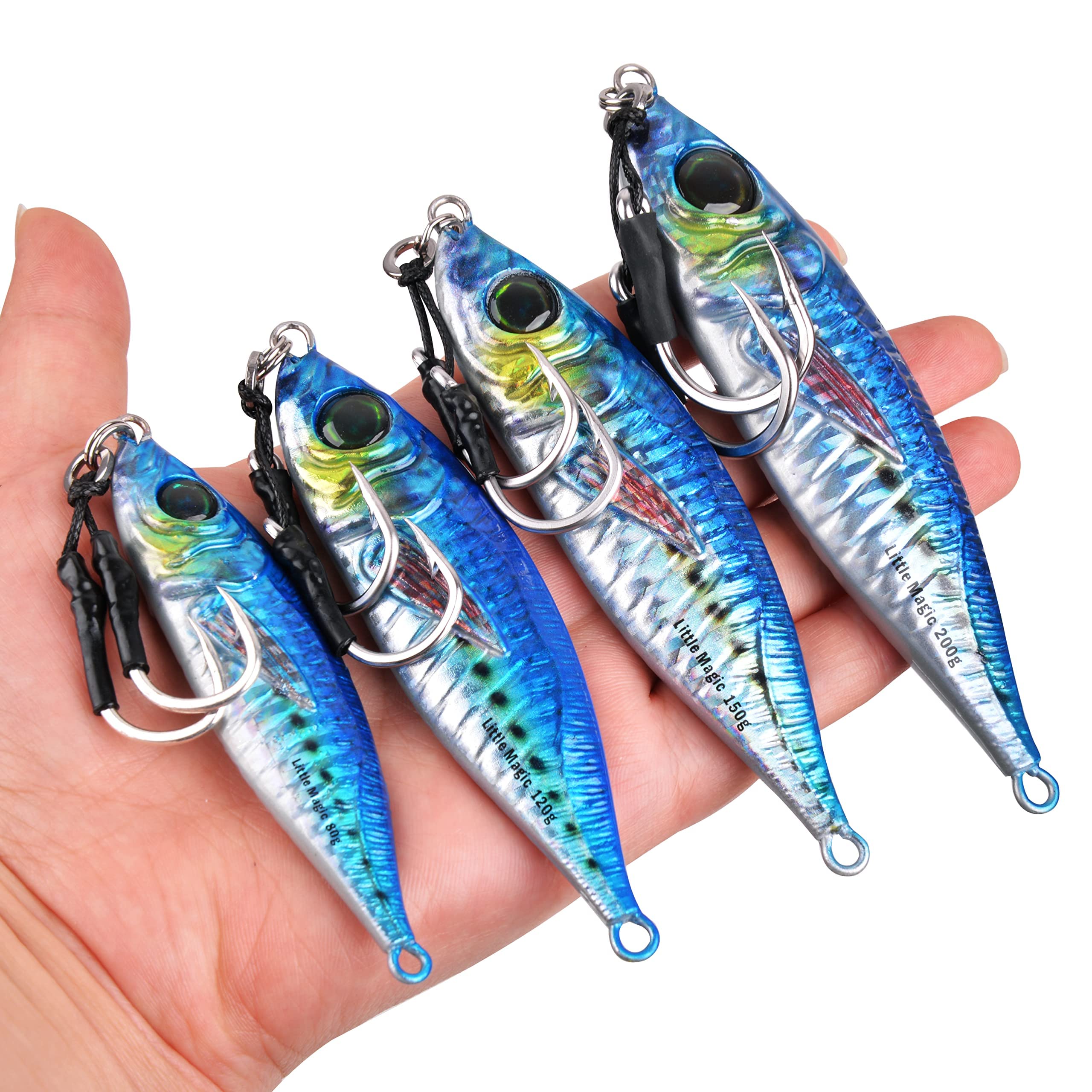 Slow Pitch Jigs Agua Salada Pesca Jigging Señuelos Glow Vertical Metal Jigs con Ganchos de Asistencia Mariposa Jigs Impresión 3D Océano Profundo Pesca Pitching Señuelos para el atún Kingfish Bluefin