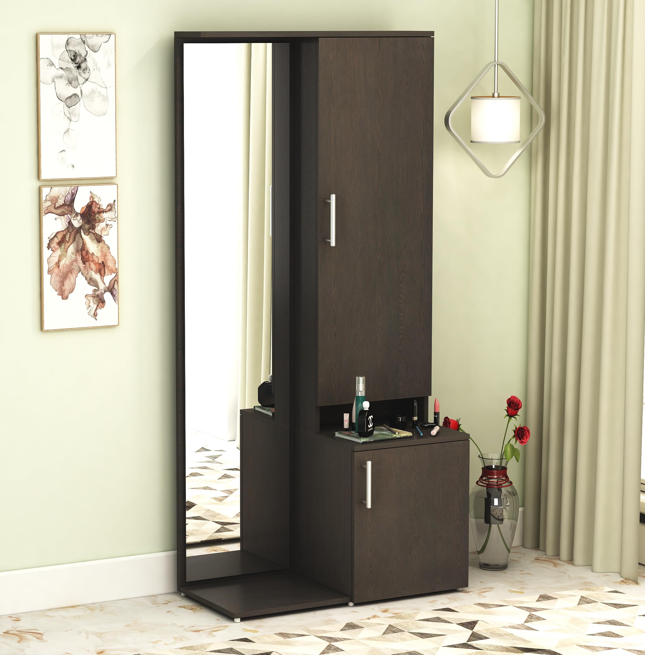 DesignFit Engineered Wood Dressing Table with Storage Wooden Dressing Table with Mirror Vanity Table for Bedroom Home Living Room - Wenge Finish