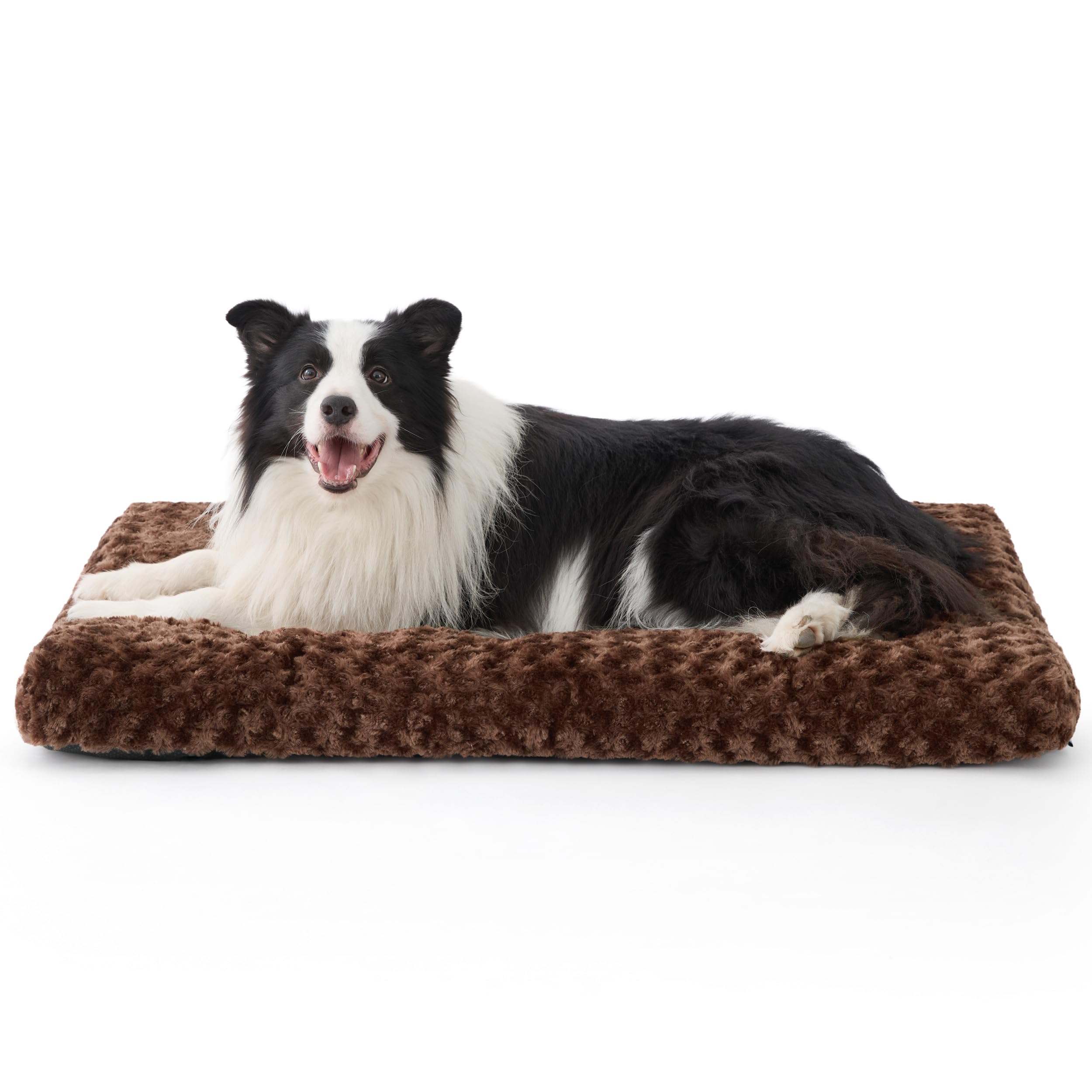 BEDSURE Hundebett Grosse Hunde waschbar - wirbelte plüschige Hundekissen mit Sanfte Unterstützung, bürstenplüsch hundematte mit rutschfestem Boden, Hundekissen Grosse Hunde, braun,104x69x8cm