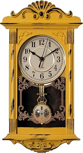 Clockswise Reloj de pared estilo abuelo vintage con péndulo de plástico efecto madera, funciona con pilas para decoración del hogar, sala de estar,