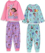 Dora the Explorer Pink and Green Long Sleeve Pajamas for Girl Scouts 2-Pack with Dora | Children's Cartoon Sleepwear