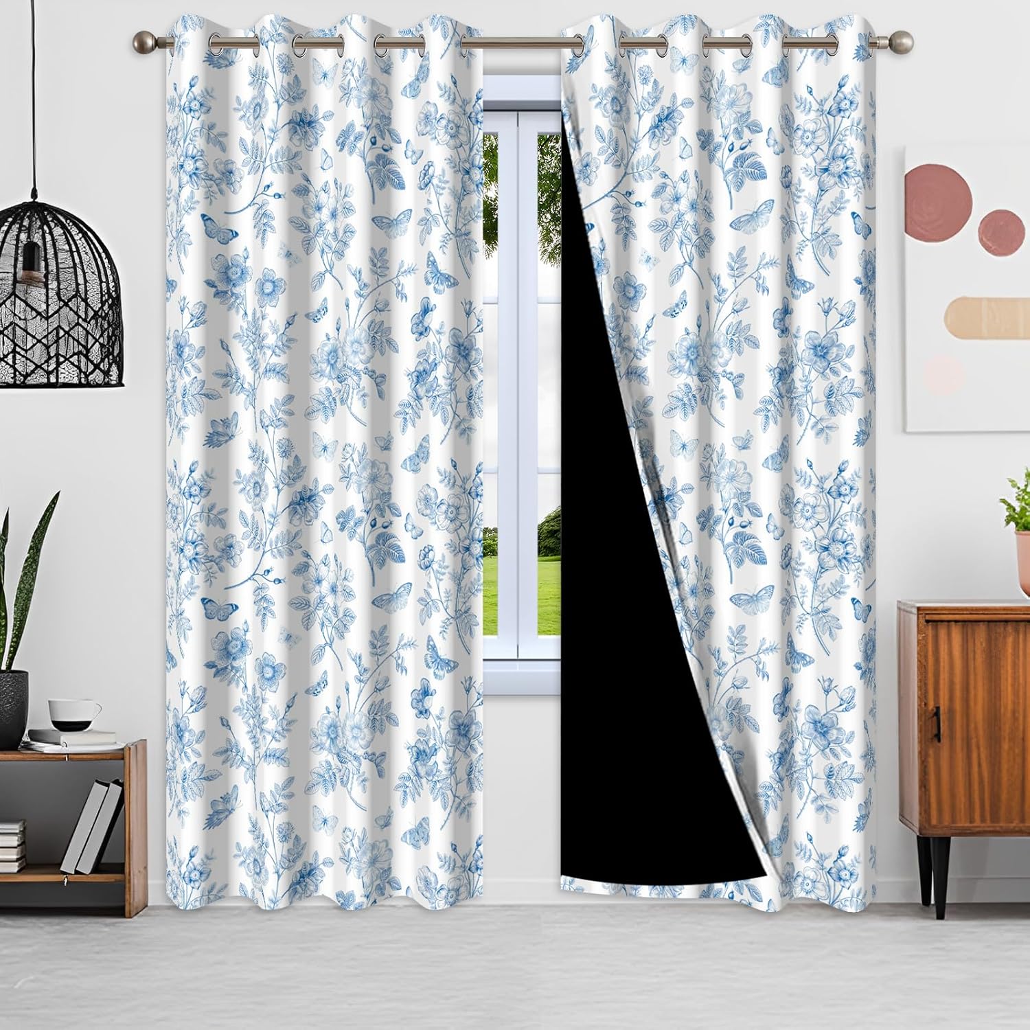 Boho Geometric Blackout Curtains for Bedroom, Jacquard Texture Thermal Insulated Drapes, 2 Panels Set, Light Blocking, Noise Reducing, Wrinkle-Free Window Curtains for Living Room, 52 x 84 Inch