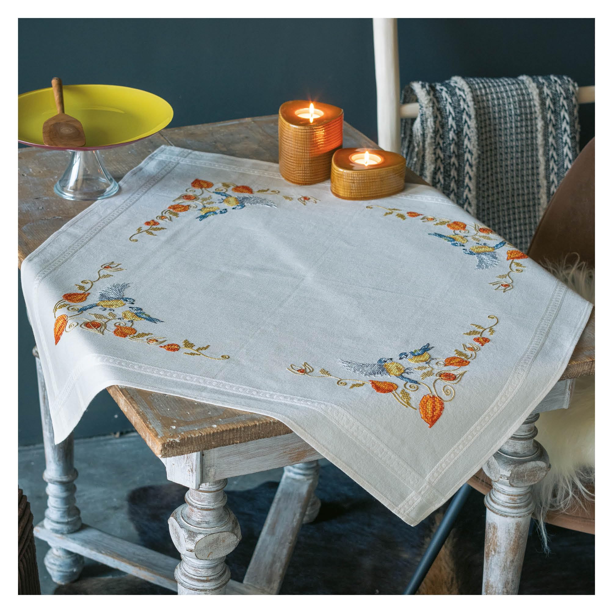 Vervaco Pre-Printed Embroidery Kit Table Cloth Misses and Alkeken Complete Set DIY Adult Table Decoration Manual Leisure Creative Gift Woman Approx. 80 x 80 cm Embroidery Pattern