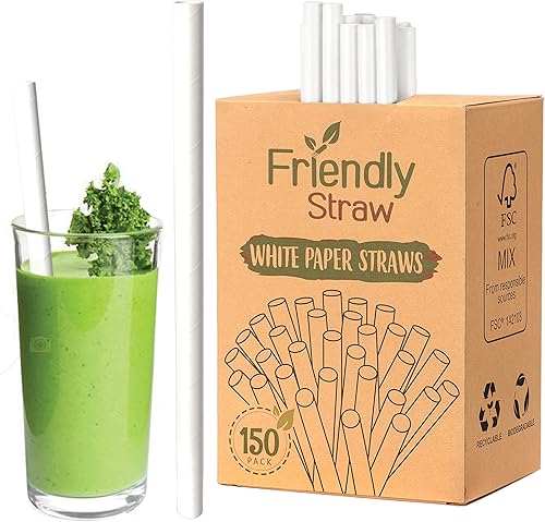 Miniatura 8 de Friendly Straw Paquete de 150 pajitas biodegradables jumbo para batidos y batidos, 7.75 x 0.4 pulgadas, pajitas de papel desechables extra anchas