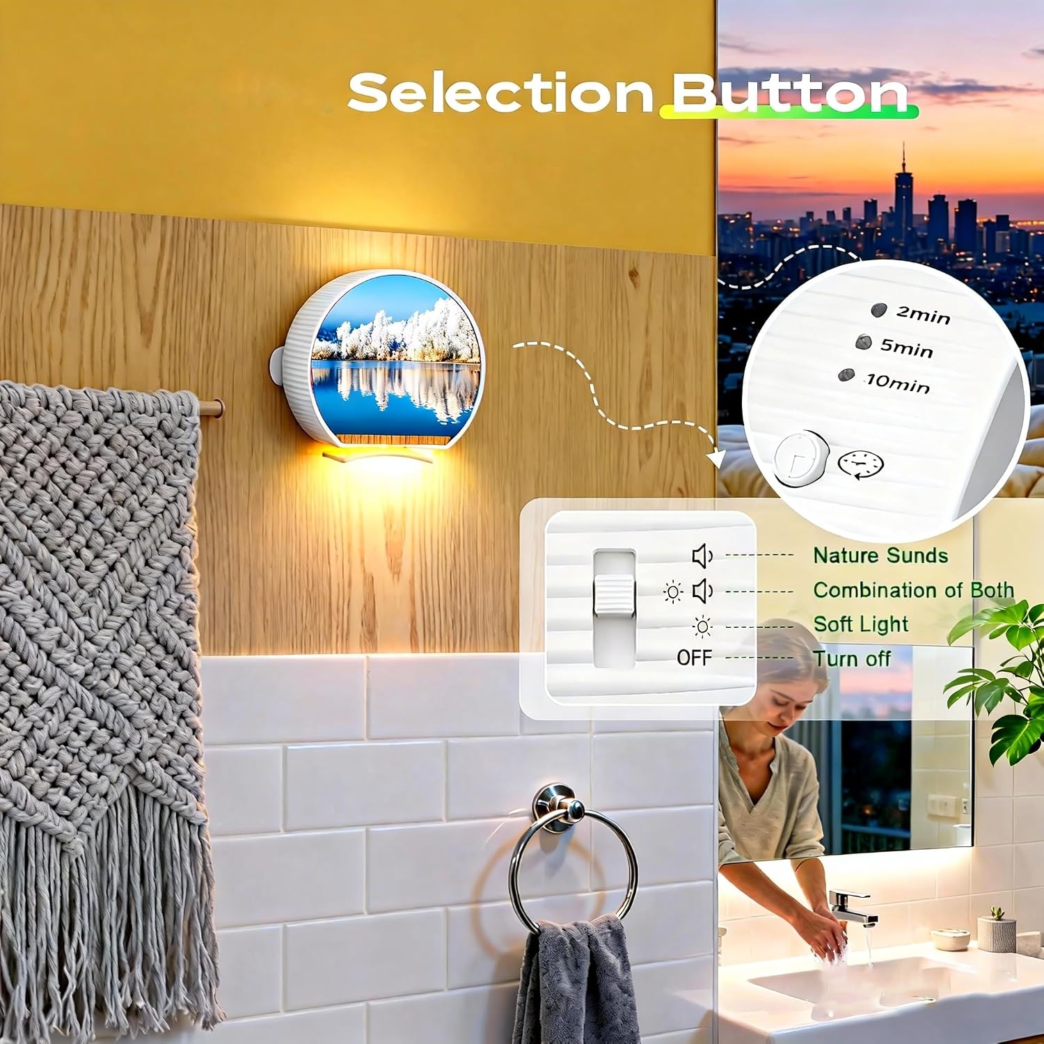 Bird Chirping Motion Sensor Box, Nature Sounds Box with Night Light, Timer, 8 Songs, 9 DIY Patterns, Sensitive Radar Sensor, White Noise Bird Chirping Box for Toilet, Spa, Relaxation