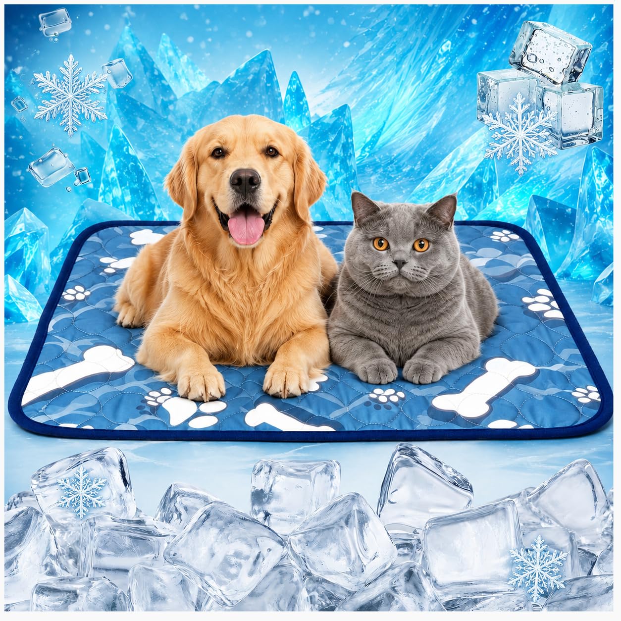 Alfombra Refrescante para Perros XL 100x70cm Azul Lavable | Superficie Fresca Y Transpirable Ideal para Perros Y Gatos Durante Los Días Calurosos de Verano.