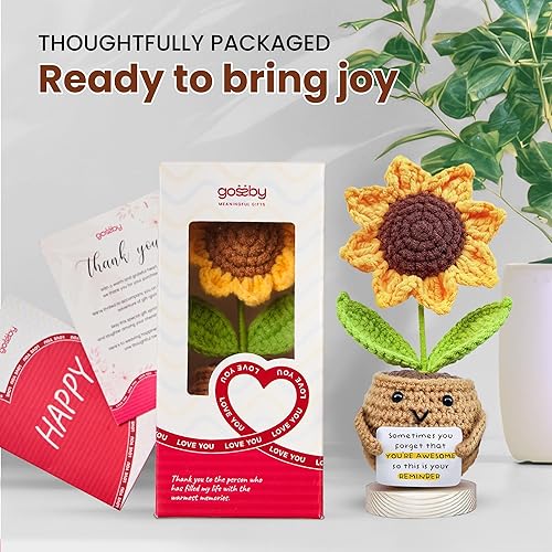 Vista 3 de Gossby Inspirational Gift for Women - Handmade Positive Sunflower Crochet - Sometimes You Forget You're Awesome - Christmas, Birthday, Appreciation