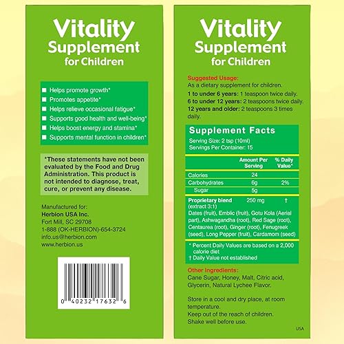 Miniatura 3 de Herbion Naturals Suplemento Vitality para niños  Promueve el crecimiento y el apetito  Alivia la fatiga  Mejora el rendimiento mental y físico  5