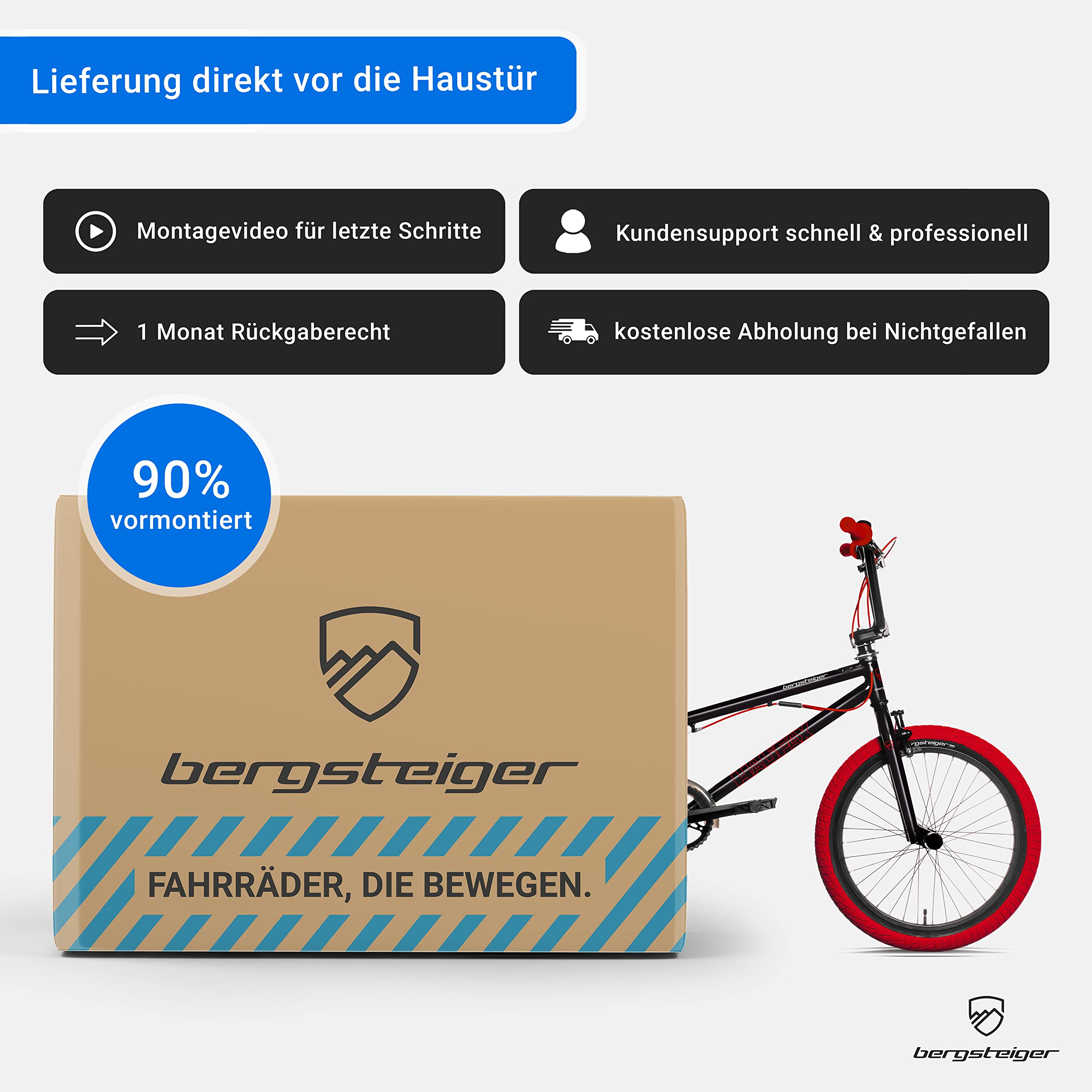 Bergsteiger Halifax 20 Zoll BMX Freestyle Fatbike mit Kettenschutz | Cooles Design mit 360 Grad Rotor-System und zwei Stahl-Pegs. Perfekt ab 120 cm Koerpergroesse dank 90% Vormontage.