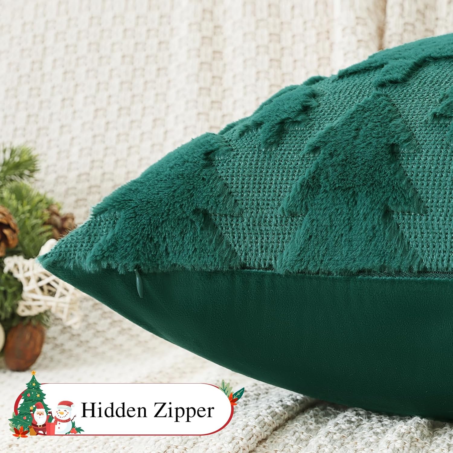 OTOSTAR Christmas Throw Pillow Covers 24x24 Inch Set of 2 Green Christmas Tree Soft Plush Faux Fur Wool Pillowcases Winter Holiday Decorative Couch Cushion Covers for Home Bed Sofa Decor (Green)