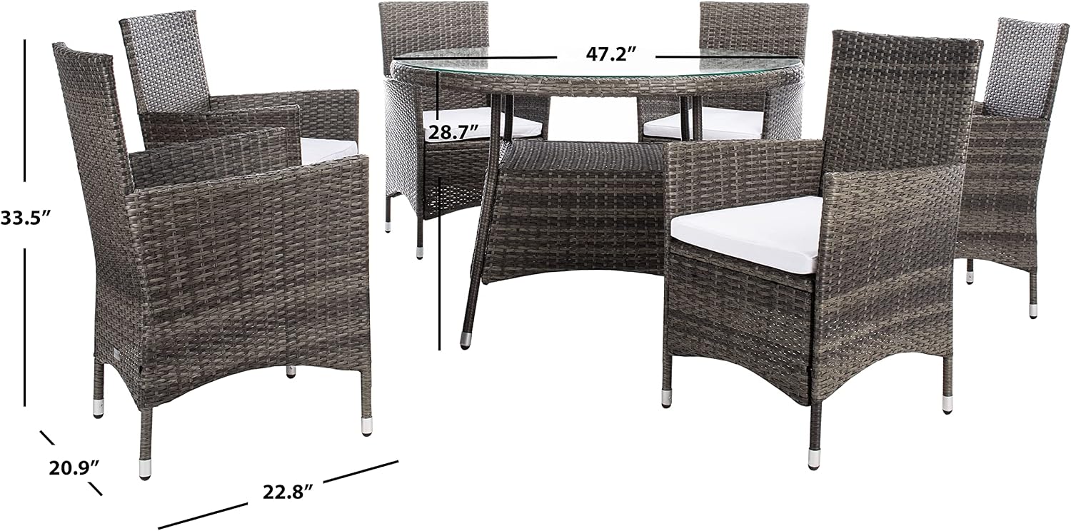 SAFAVIEH Outdoor Collection Challe Grey Brown/White Dining Set PAT7702C-3BX