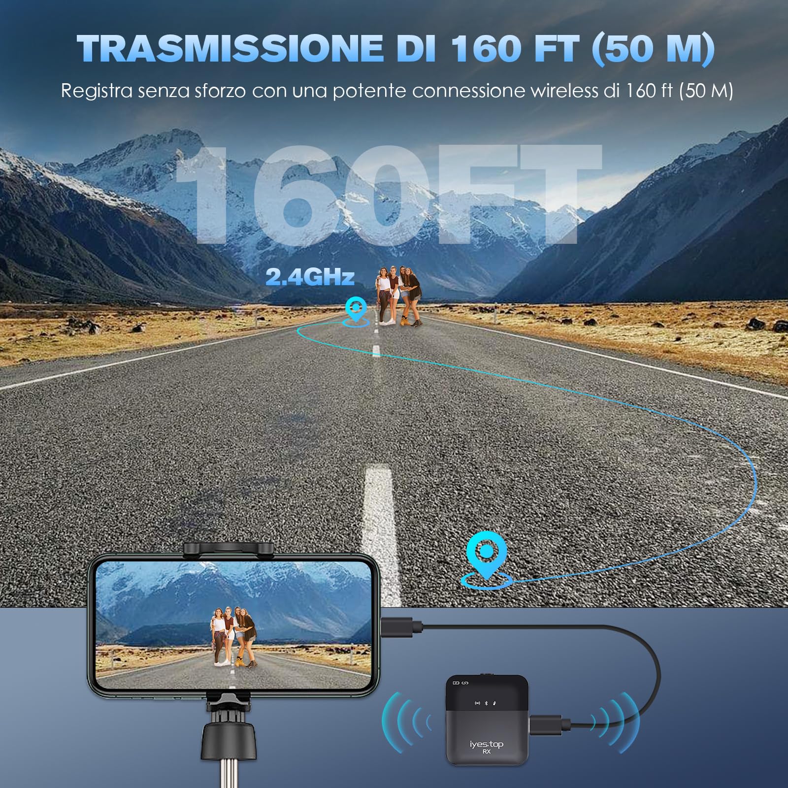 Microfono Wireless Lavalier per iPhone/USB C/Android Cellulare, Mini Microfono Senza Fili Bluetooth per Smartphone con Monitoraggio in Tempo Reale/Audience, Audio Ducking per Live/Vlog/YouTube/TikTok