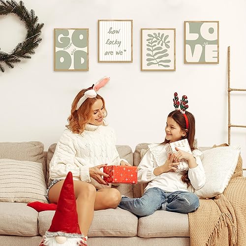 Miniatura 2 de AJIPUX Boho Sage Green Bedroom Wall Art Prints Set of 4, Groovy Retro 70s How Lucky Are We Botanical Wall Decor for Home Bedroom, 8x10 Unframed