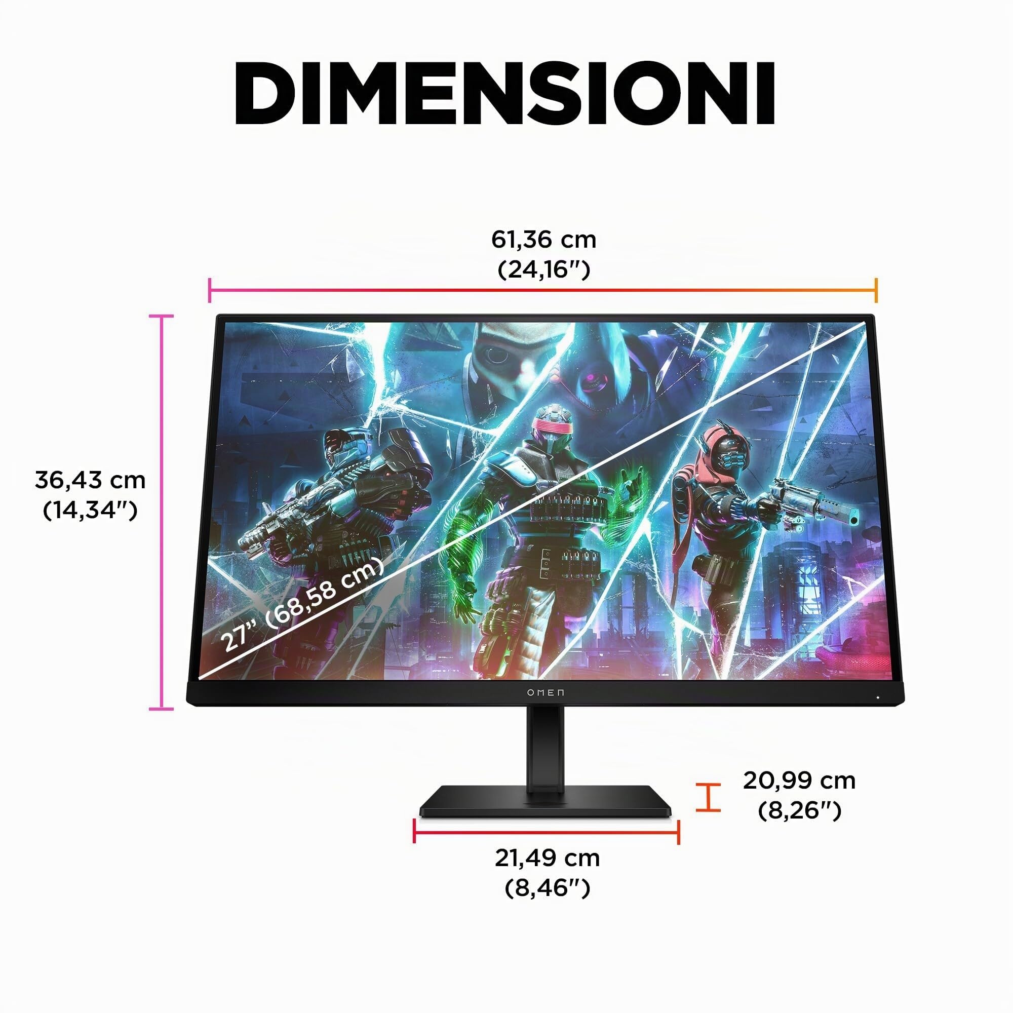 HP - Gaming OMEN 27s Monitor da 27 Pollici, Pannello IPS da 16:9 FHD da 240 Hz, 1 ms, Display HDR 400, Antiriflesso, 400 Nits, AMD FreeSync, NVIDIA G-SYNC, VESA 100x100 mm, HDMI 2.0, USB-A e B, Nero