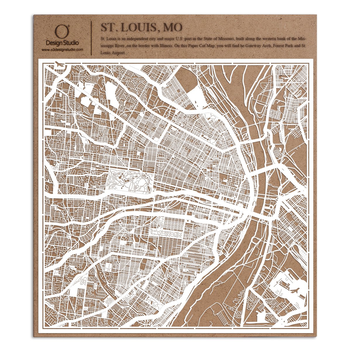 Saint Louis, MO Paper Cut Map White 30x30 cm Paper Art — image 1