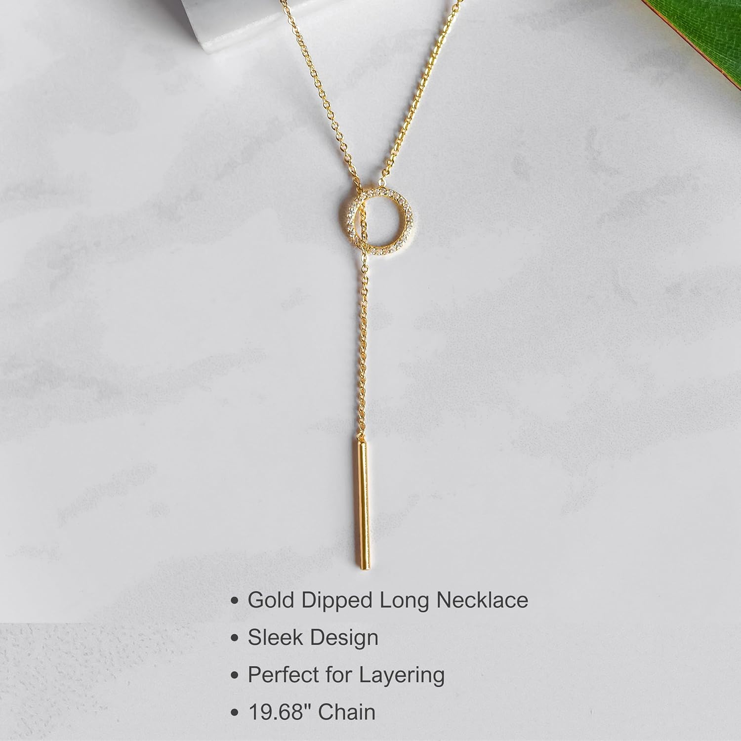 Benevolence LA Gold Dipped Lariat Necklace for Women, Candace Cameron Designed, Y Long Chain Drop Necklace with Bar Pendant, For Layering Necklaces, Jewelry Accessories - Image 3