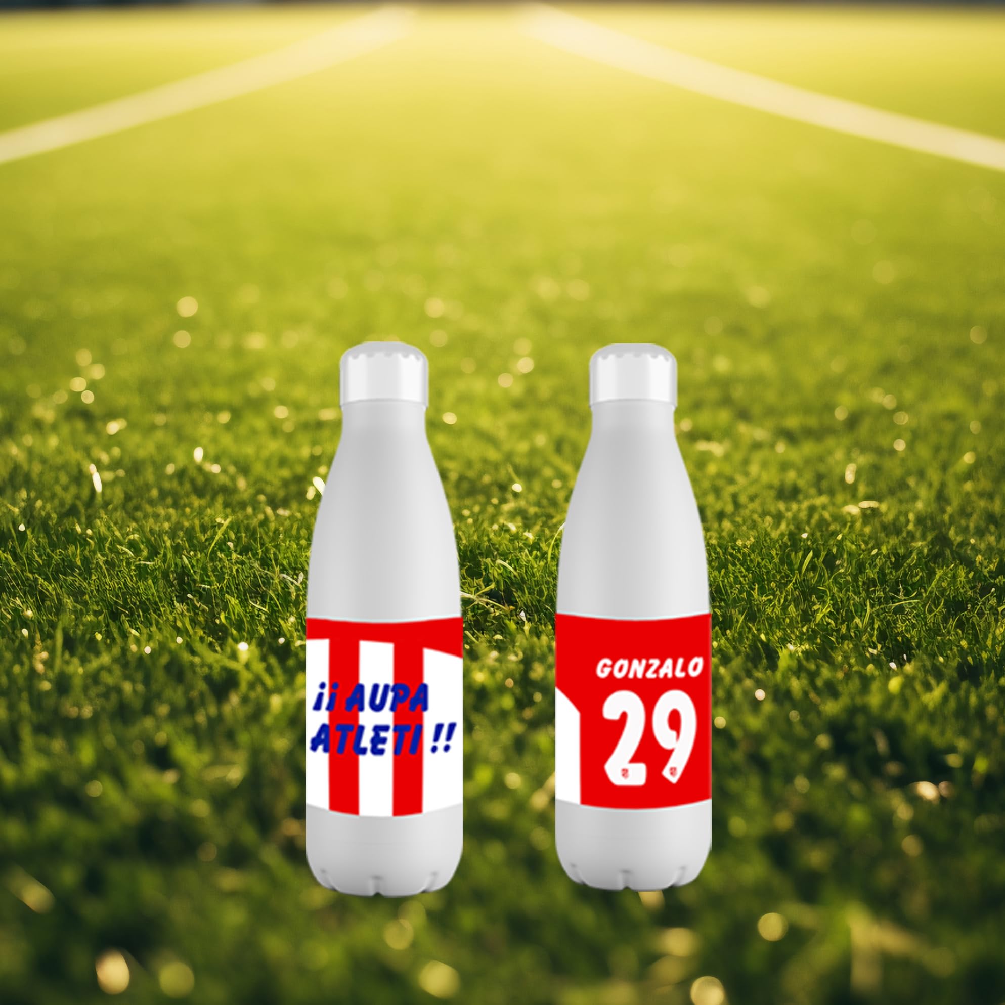 Botella Personalizada del Atletico Madrid con Nombre - Botella de Acero Inoxidable de 700 ml - Regalo Original para Niño y Niña