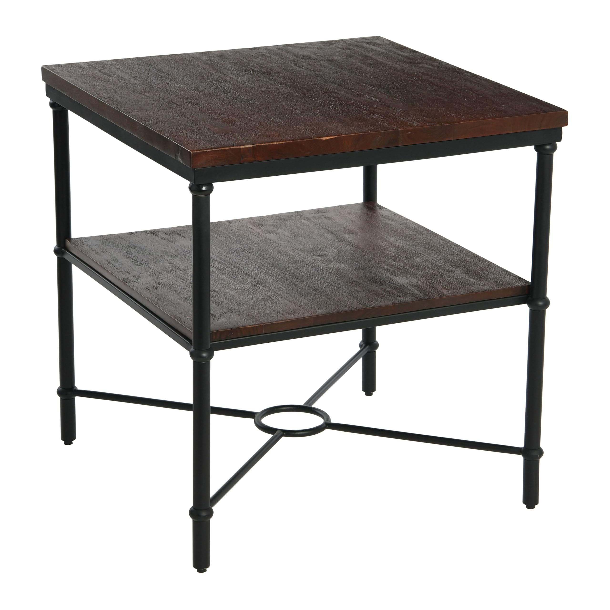 Creative Co-Op Saratoga Rustic Solid Wood and Metal End Table with Storage Shelf, Dark Chestnut Finish
