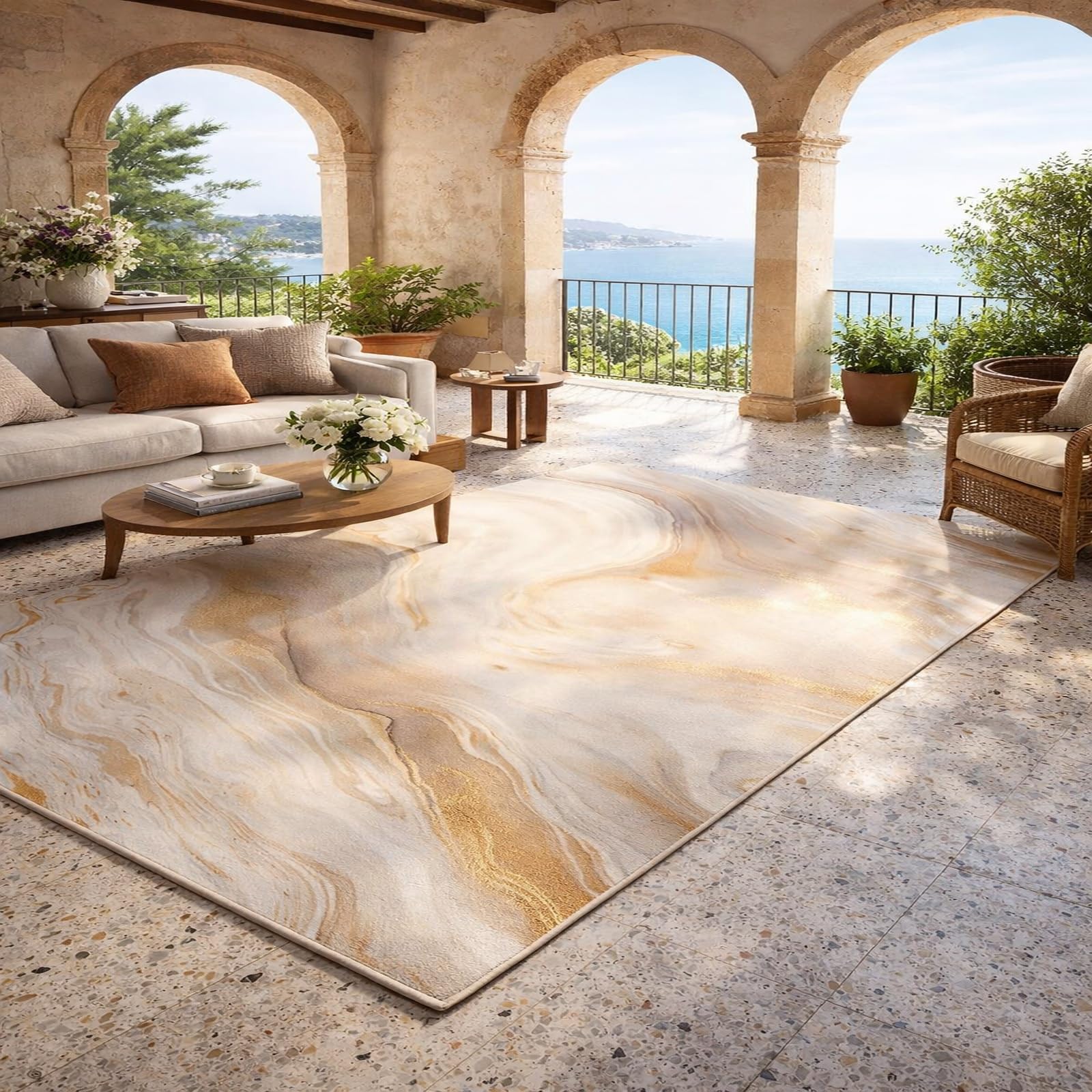 Tapis de sol contemporain beige 110x200 pour décoration de chambre adulte et salon