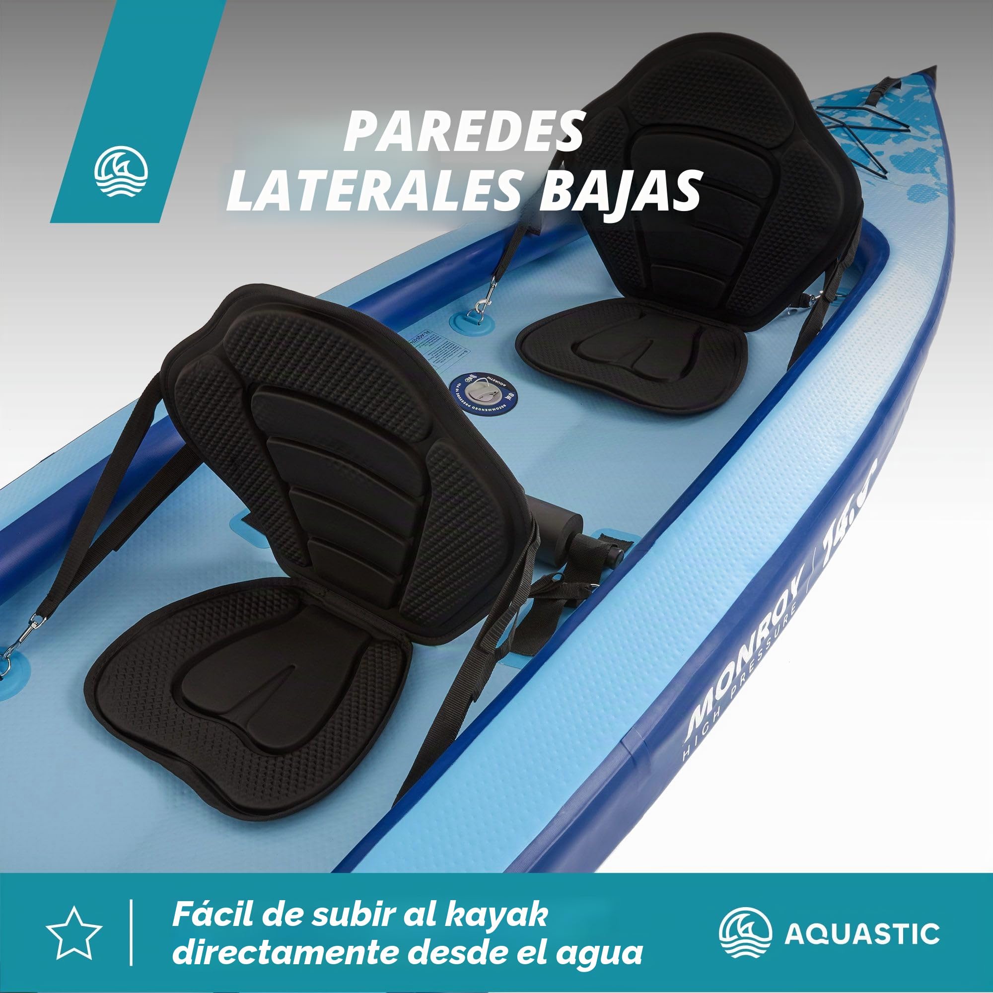 AQUASTIC Monroy 14'0" - Kayak Hinchable y Sup Hybrid Drop-Stitch, 2 cámaras en V, Estable, Capacidad de Carga de hasta 250 kg, Equipamiento: 2 Asientos, Paleta, Bomba, lastre, Mochila