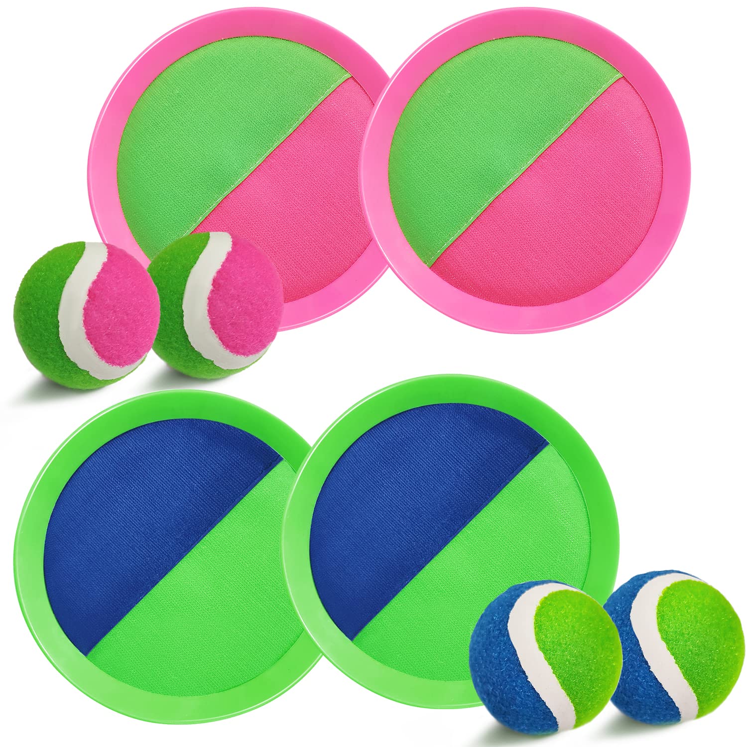 Jalunth Captura Bolas Raqueta Set - Lanzamiento Pelota Juegos Juguetes Playa Agua Jardin Exterior Interior Piscina Terraza para Niños Niña Infantiles Adultos 2 3 4 5 6 7 8 9 10 11 Años Pascua Regalos