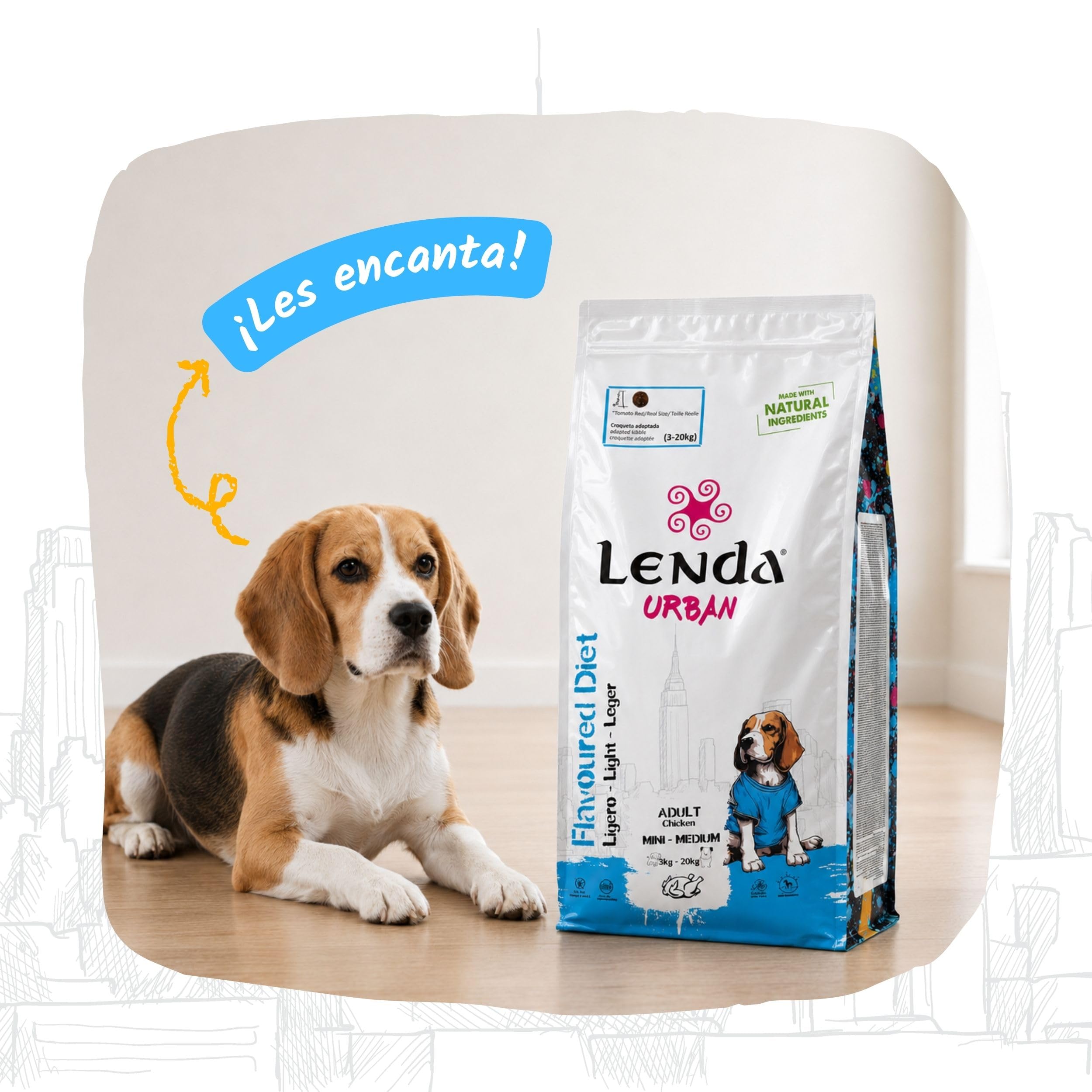 Lenda Urban Flavoured Diet – Light 15 kg, Futter für mittelgroße bis große Hunde (20 – 40 kg), kalorienarm, Futter für große und übergewichtige Hunde, mittelgroße und große Rassen