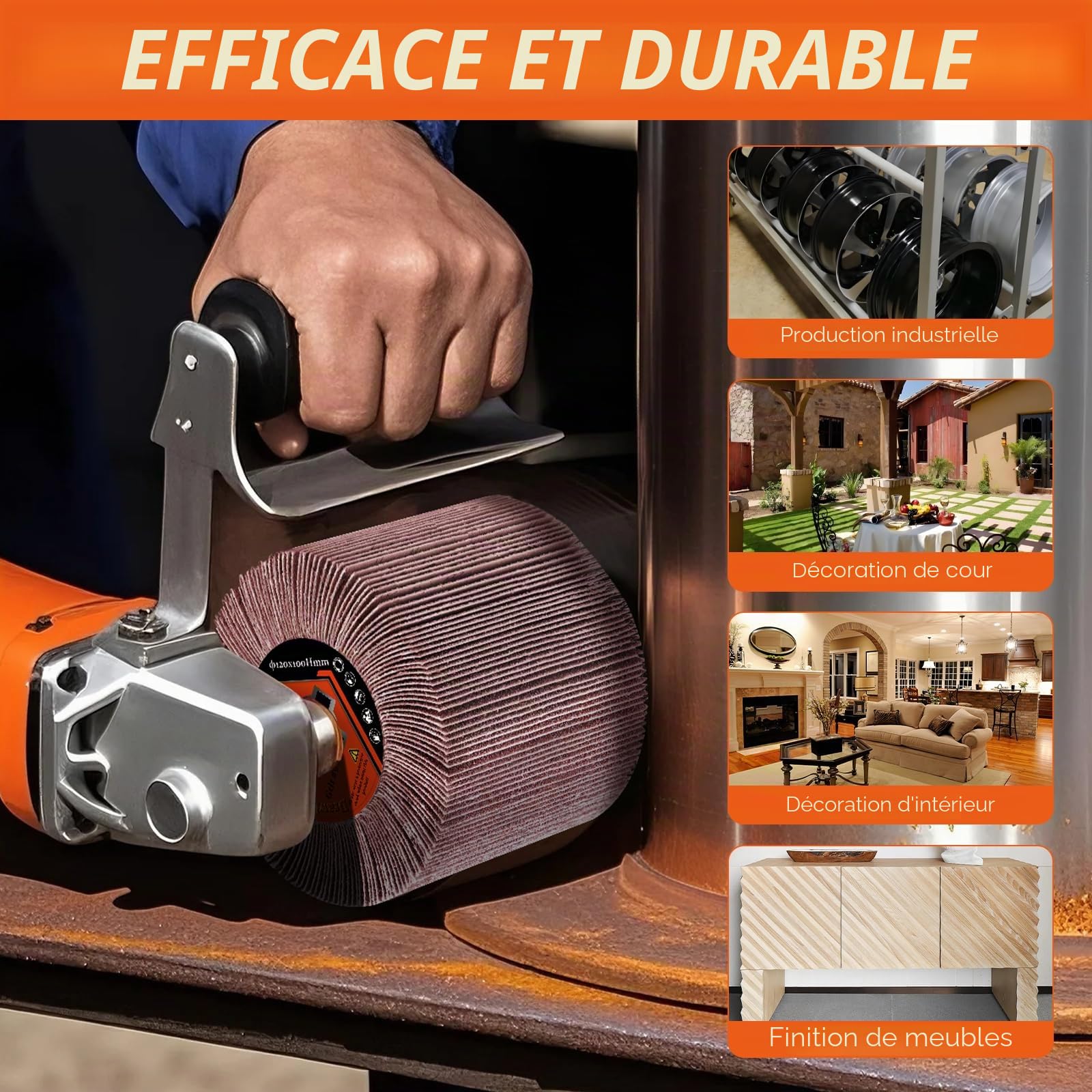 Rouleau abrasif grain 80 - Brosse en fibre synthétique pour machine à satiner - Rouleau abrasif pour bois, métal, surfaces en pierre, rénové, motif satiné