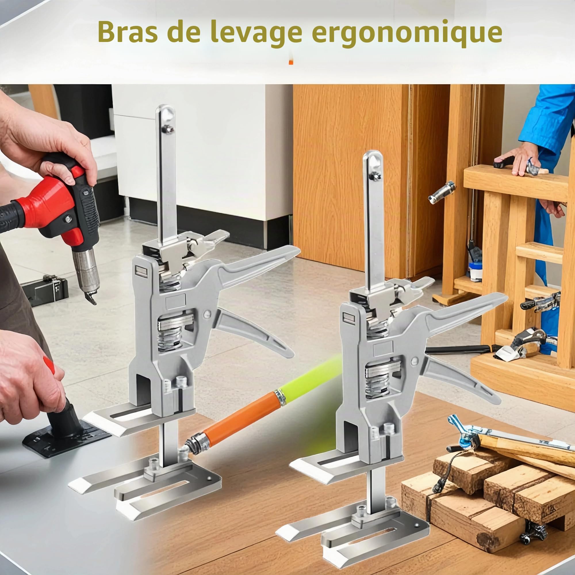 Levage Main Bras,Lève-Plaques Manuel 2 Pièces Levage Économiseur de Travail avec Fonction de Levage Réglable Cric Manuel Meuble Bras d'économie de Main-d'œuvre pour Portes,D'armoires