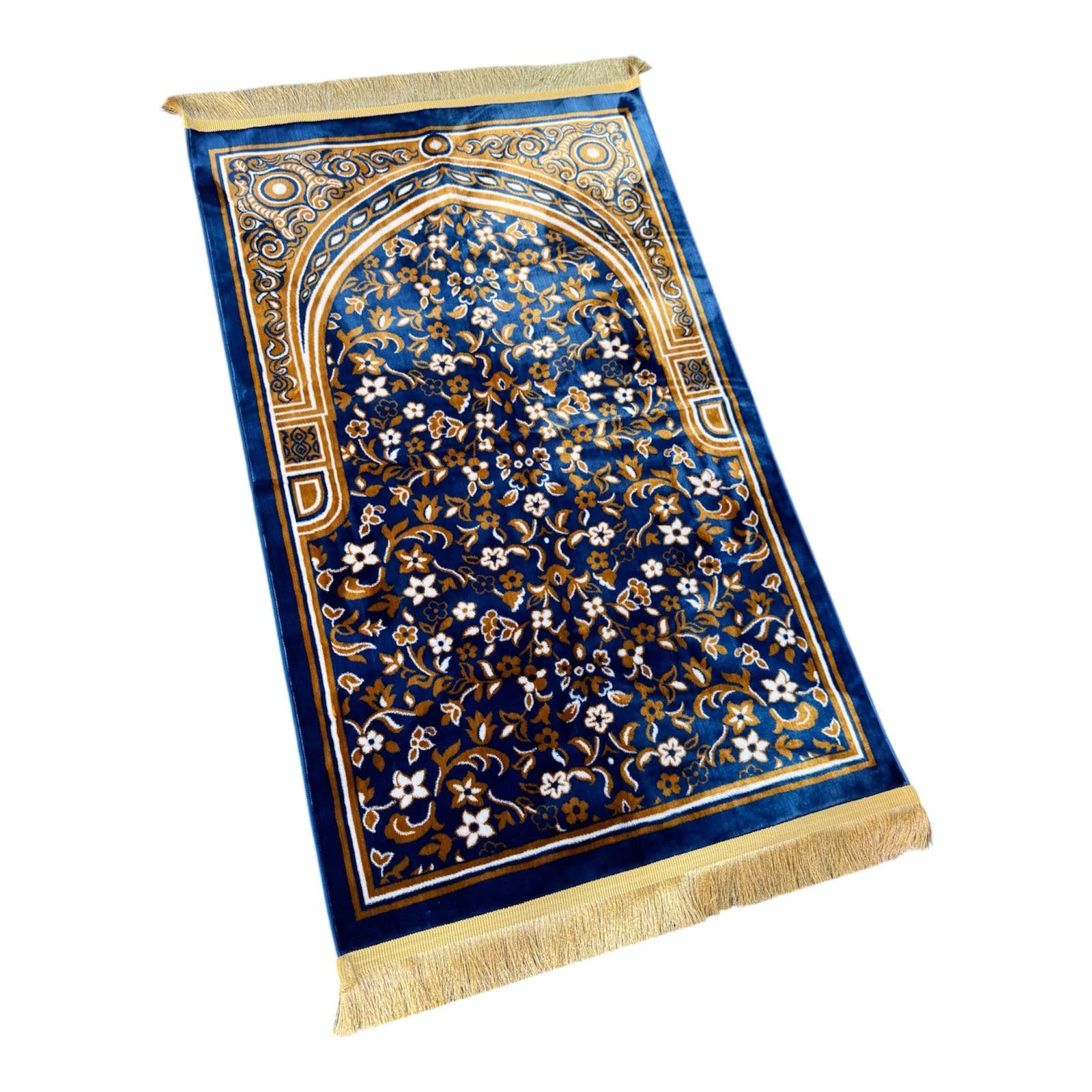 Islamic Prayer Mat for Salah – Floral Design Prayer Rug with Traditional Mihrab Pattern, Soft and Comfortable (Blue)