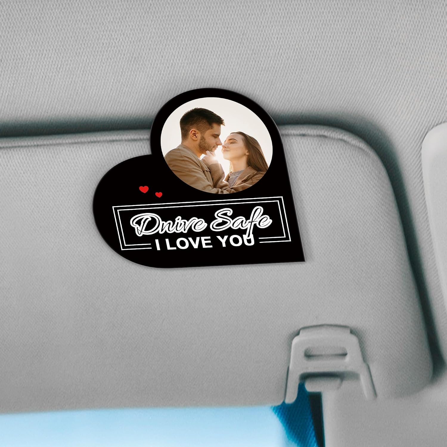 Drive Safe I Love You Personalised Gift, Custom Car Visor Clip with Family Photo, Put Any Image Driving Test Pass Gifts Car Accessaries for Dad