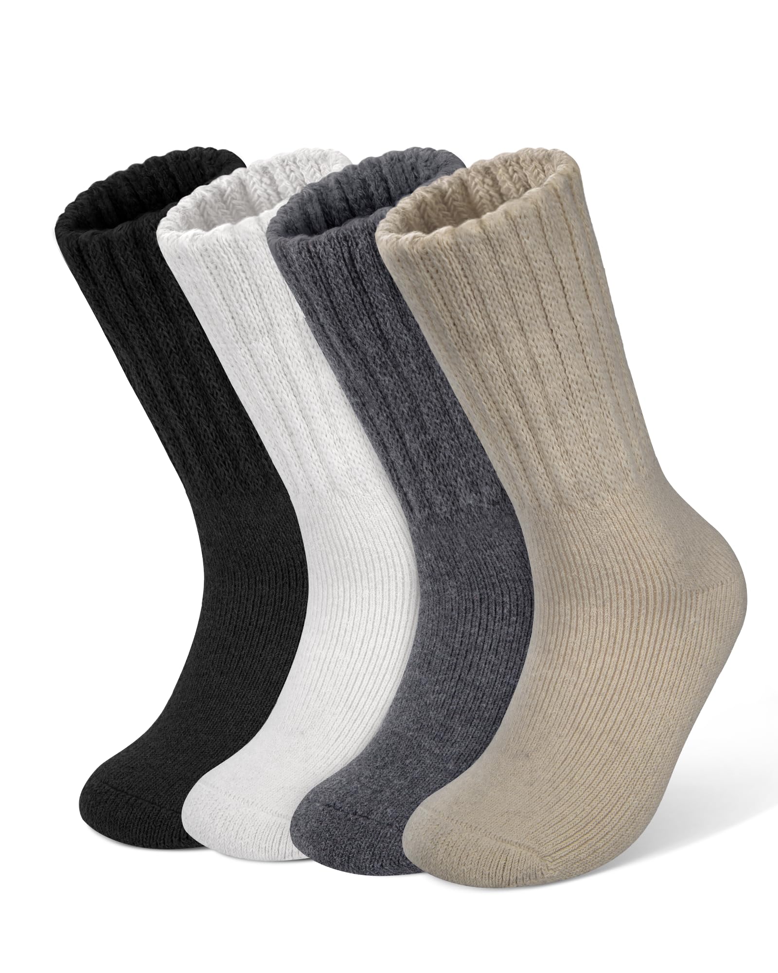 Thermosocken Damen 35-42 Dicke Wolle Weicher Crew Socken 4 Paar Winter | Verlängerter Mittelhoher Röhrenstrumpf, Warme Gestrickte Socken für Trekking, Ski & Arbeit bei Kälte, Bequem & Atmungsaktiv